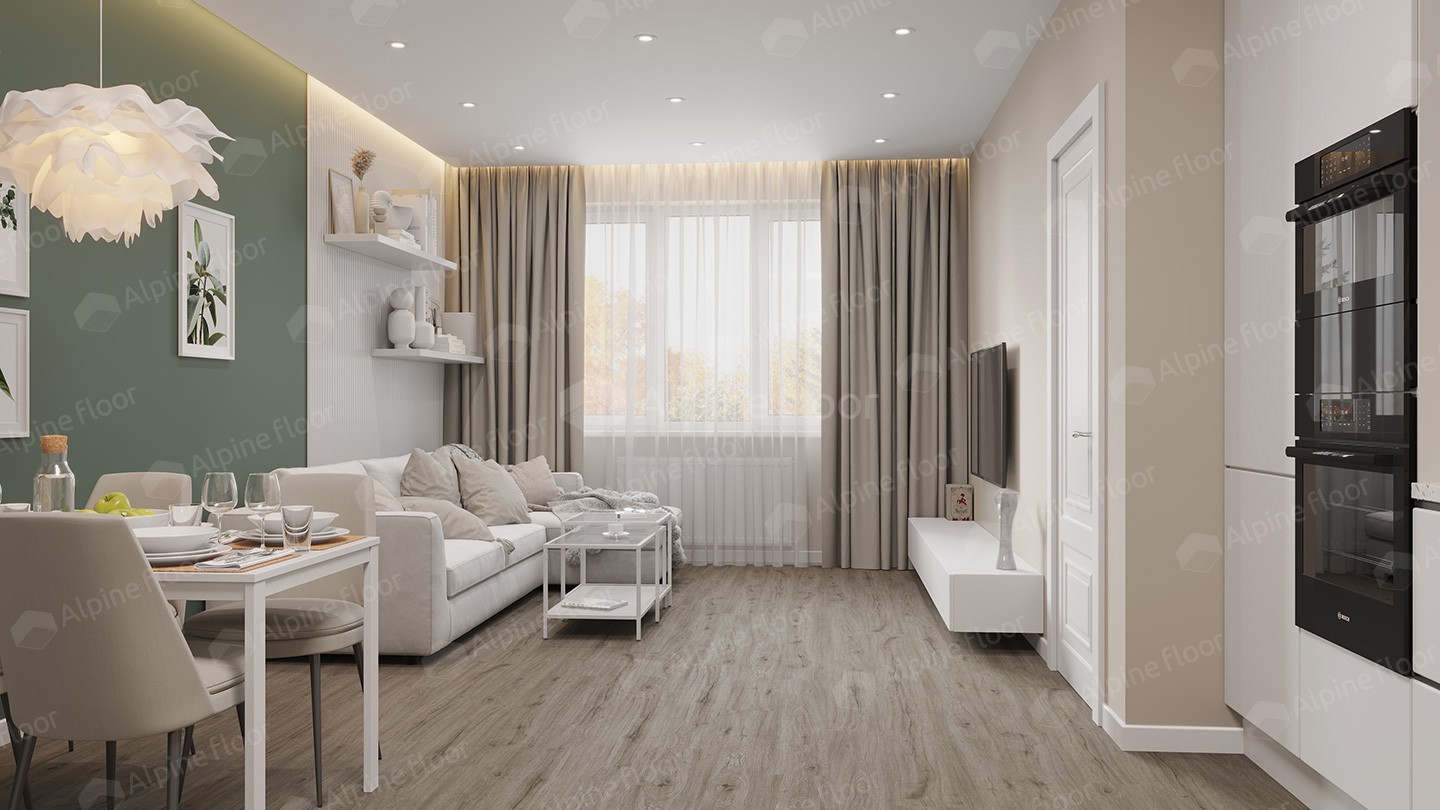 Кварцвиниловый SPC ламинат Alpine Floor Solo Plus Прэсто ECO 14-801 1220×183×4 фото в интерьере
