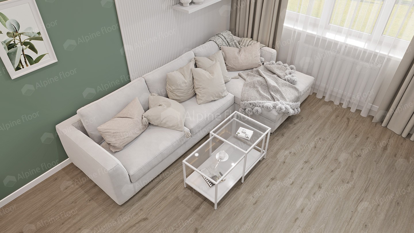 Кварцвиниловый SPC ламинат Alpine Floor Solo Plus Прэсто ECO 14-801 1220×183×4 фото в интерьере
