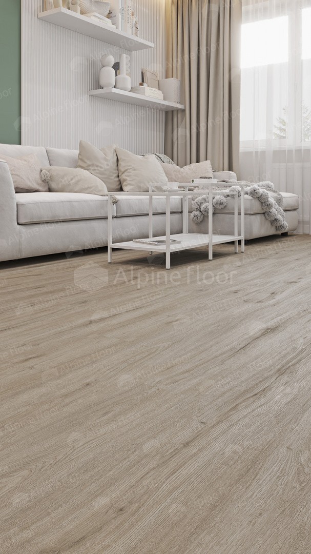 Кварцвиниловый SPC ламинат Alpine Floor Solo Plus Прэсто ECO 14-801 1220×183×4 фото в интерьере