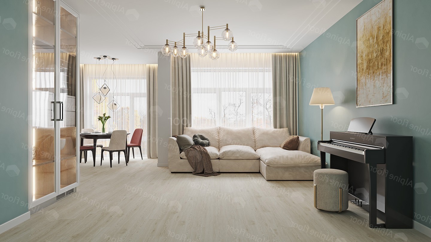 Кварцвиниловый SPC ламинат Alpine Floor Solo Plus Модерато ECO 14-1101 1220×183×4 фото в интерьере