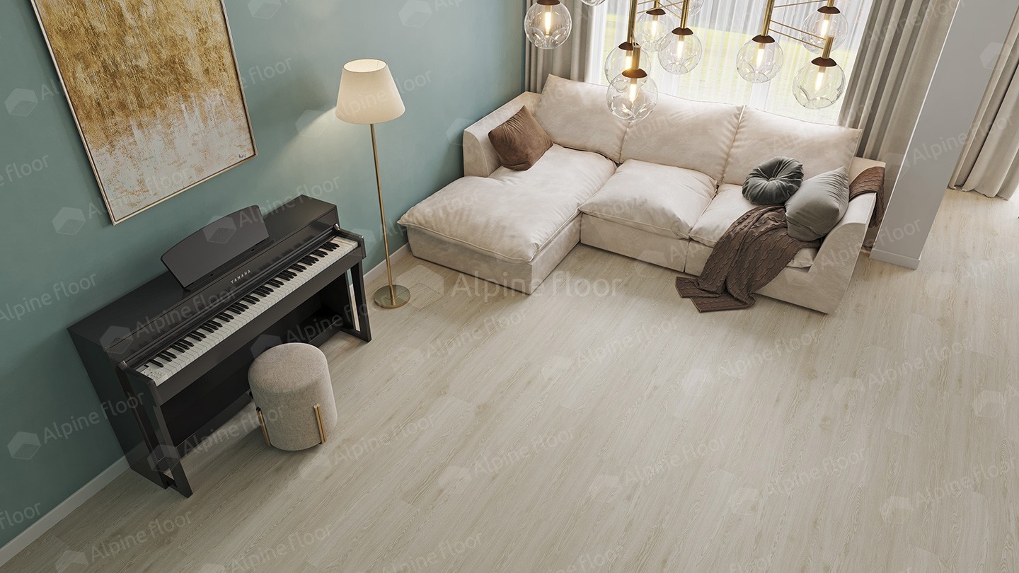 Кварцвиниловый SPC ламинат Alpine Floor Solo Plus Модерато ECO 14-1101 1220×183×4 фото в интерьере