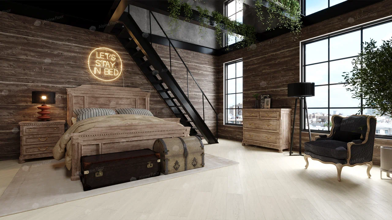 Кварцвиниловый SPC ламинат Alpine Floor Classic Light Дуб Арктик ECO 134-77 MC 1220×183×3,5 фото в интерьере