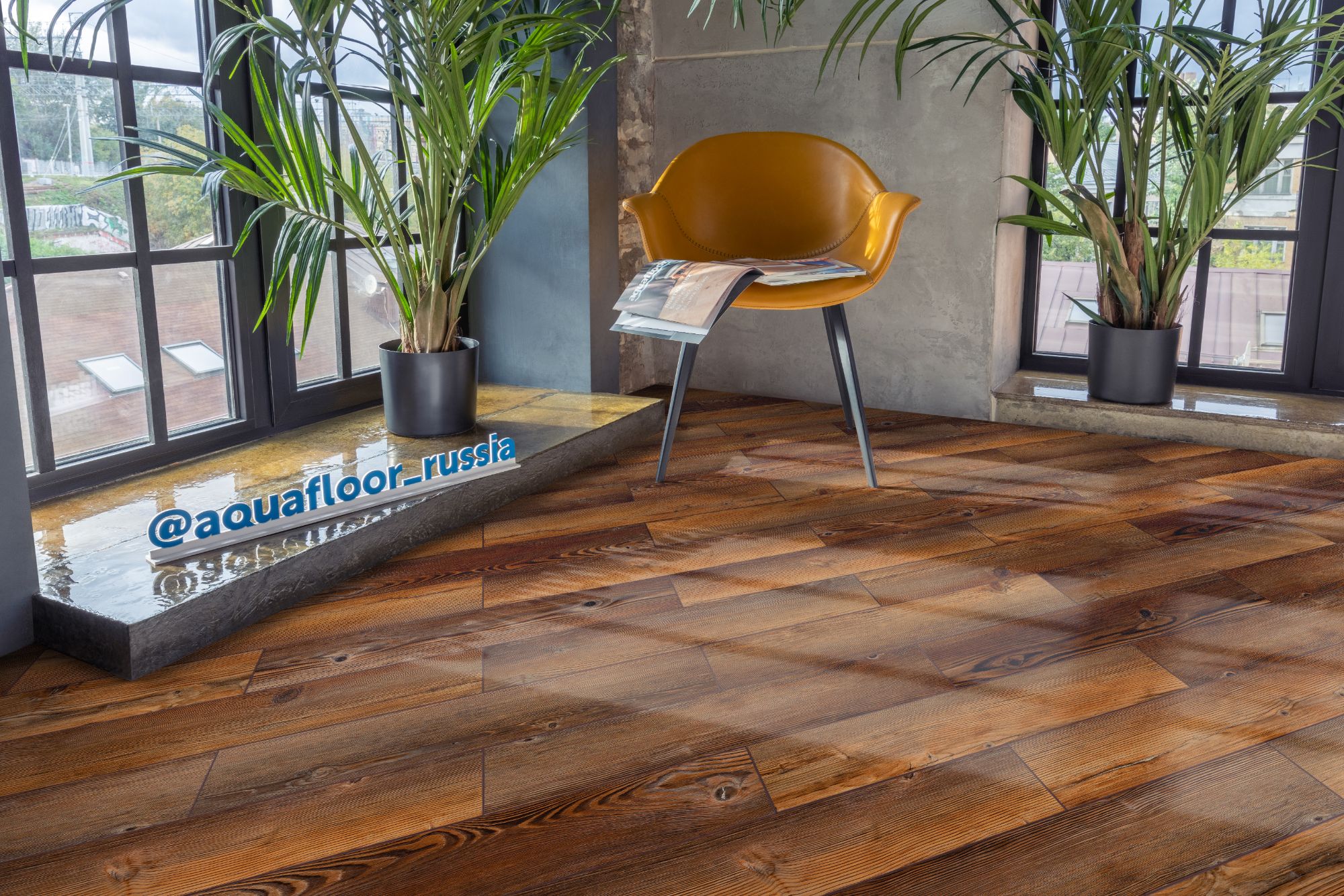 Кварцвиниловая плитка Aquafloor клеевая Parquet Glue AF2510PG венгерская елка 610×122×2,5 фото в интерьере