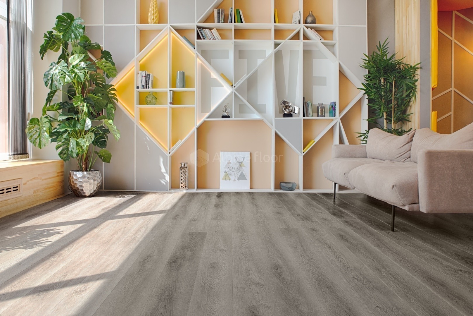 Кварцвиниловый SPC ламинат Alpine Floor Grand Sequoia Superior Aba Клауд ECO 11-1503 1524×180×8 фото в интерьере