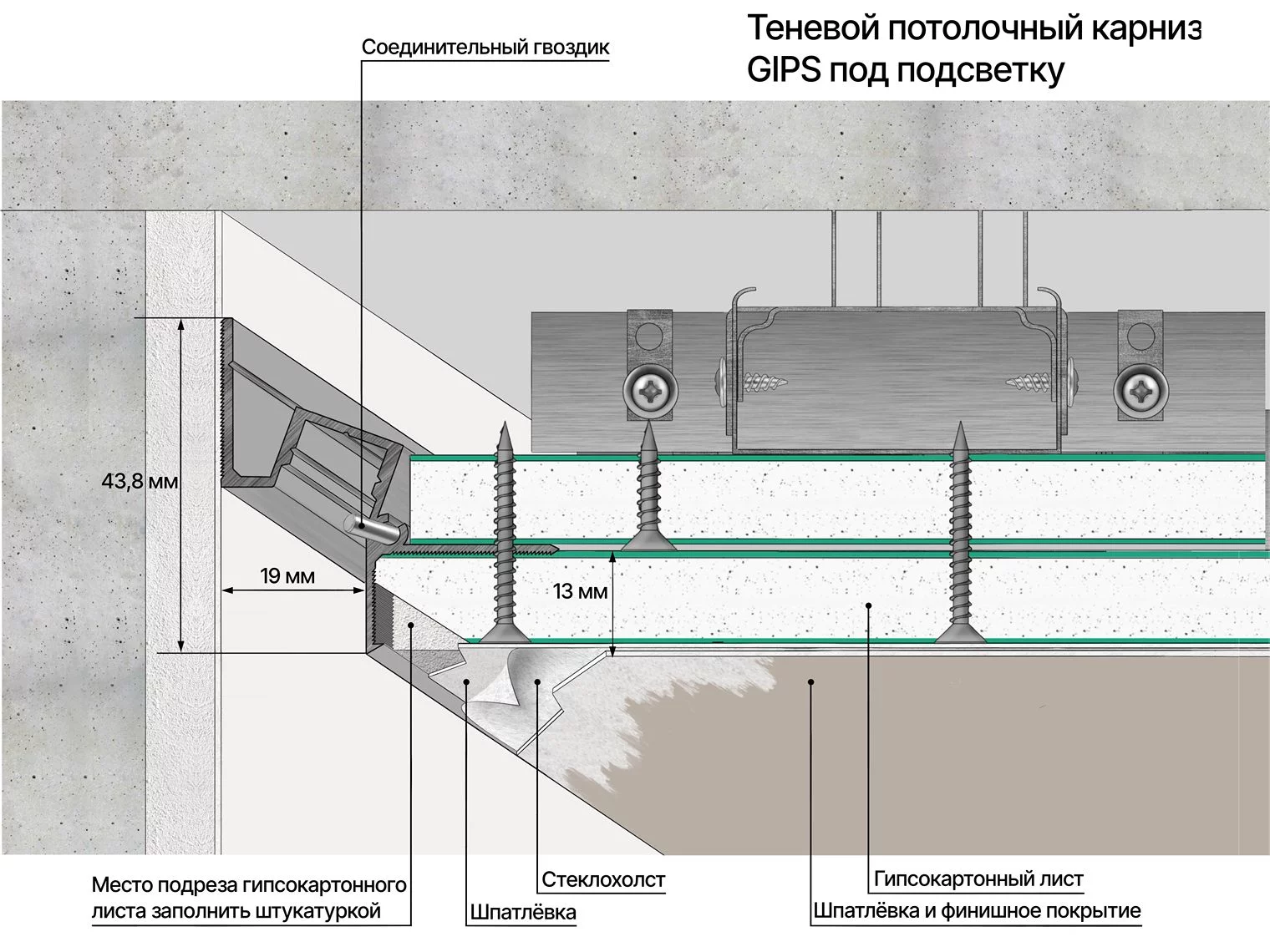 Профиль алюминиевый теневой с подсветкой Laconistiq Gips Черный RAL 9005 51-21-300 матовый 3000×43,8×44,1 Профиль алюминиевый теневой с подсветкой Laconistiq Gips Черный RAL 9005 51-21-300 матовый 3000×43,8×44,1