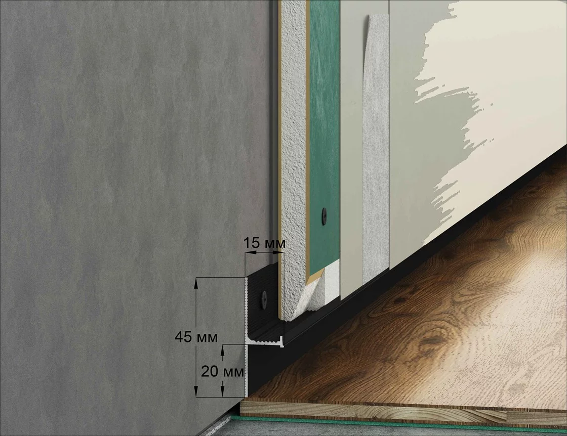 Плинтус алюминиевый теневой Laconistiq Regular Черный 31-11-300 3000×45×15 Плинтус алюминиевый теневой Laconistiq Regular Черный 31-11-300 3000×45×15