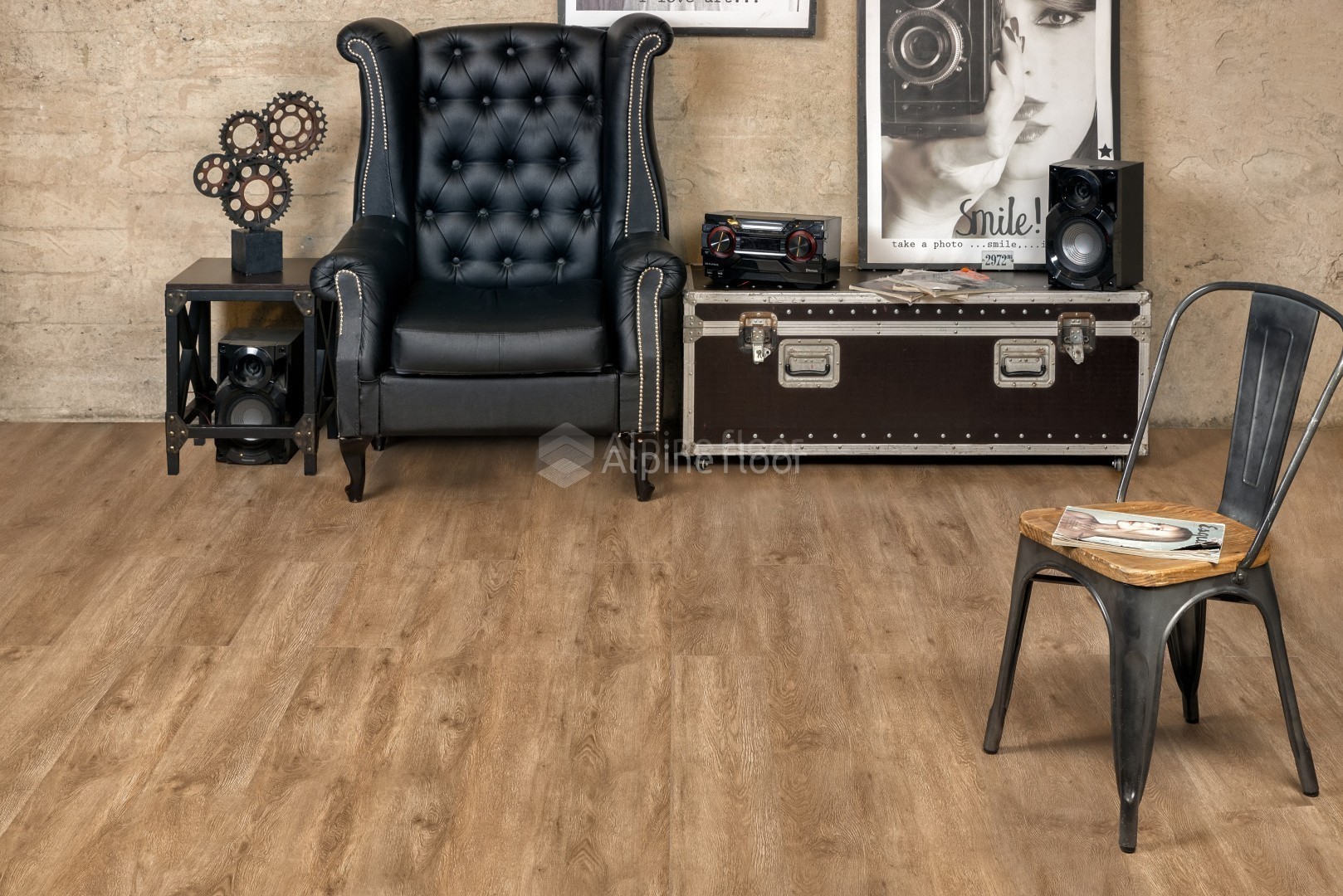Кварцвиниловый SPC ламинат Alpine Floor Grand Sequoia Superior Aba Макадамия ECO 11-1003 1220×183×8 фото в интерьере