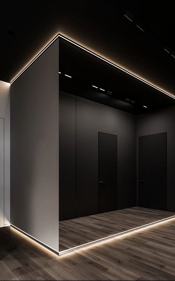 Профиль теневой алюминиевый Modern Decor анодированный черный 2000×38,8×48,7 фото в интерьере