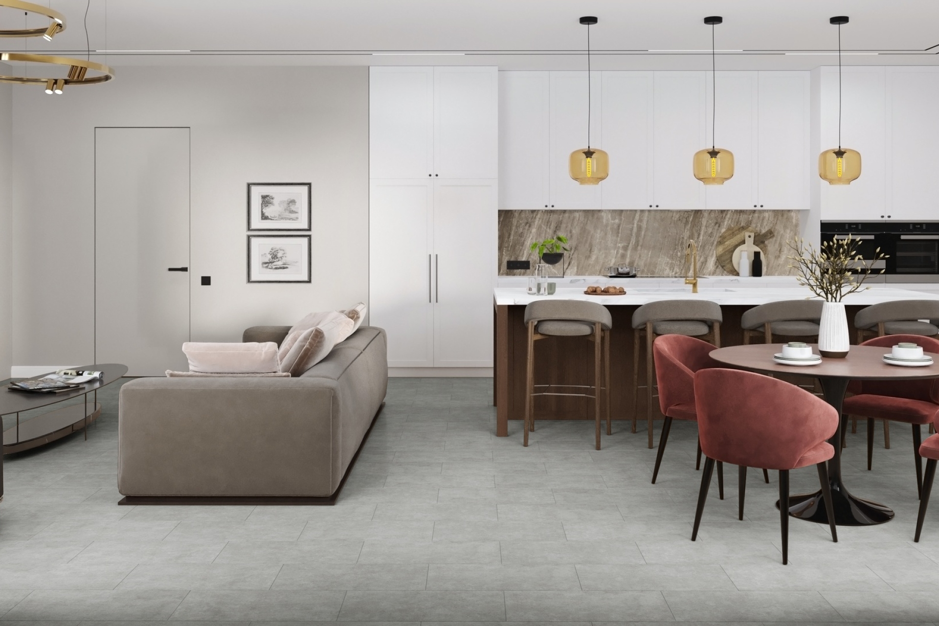 Кварцвиниловый SPC ламинат Damy Floor Ascent Strong Броуд-Пик 125-2-ST 610×305×5 фото в интерьере