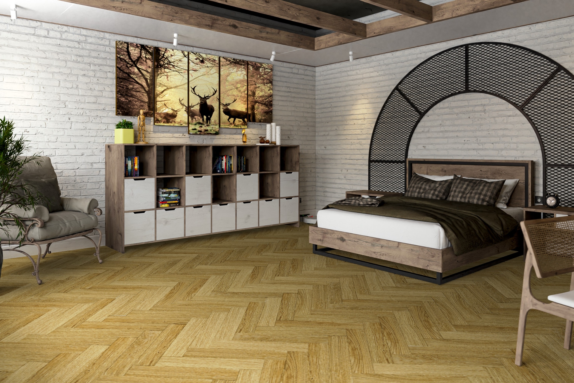 Кварцвиниловый SPC ламинат Damy Floor London Манчестер 190902EL-06 венгерская елка 615×123×4 фото в интерьере