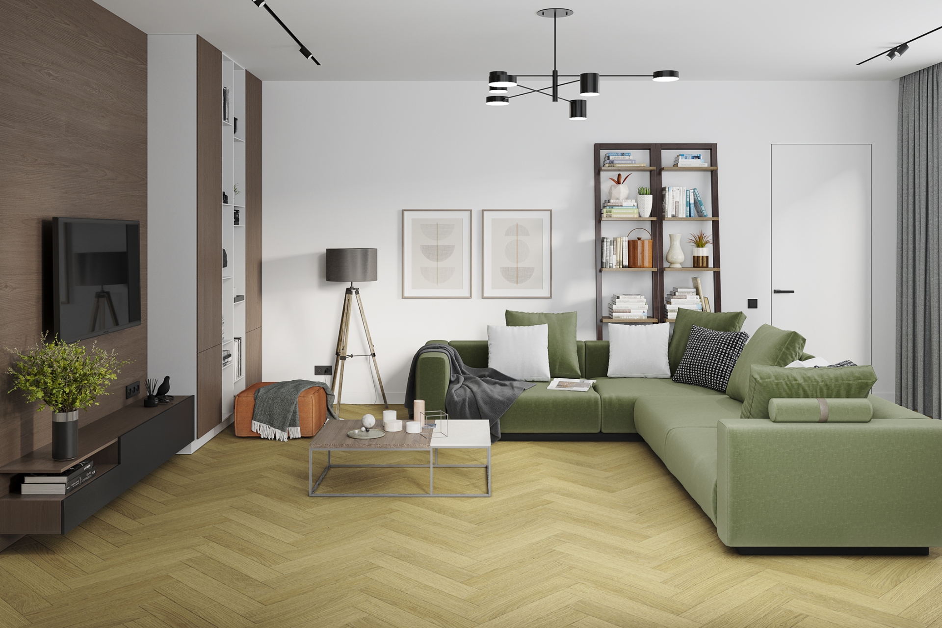 Кварцвиниловый SPC ламинат Damy Floor London Манчестер 190902EL-06 венгерская елка 615×123×4 фото в интерьере