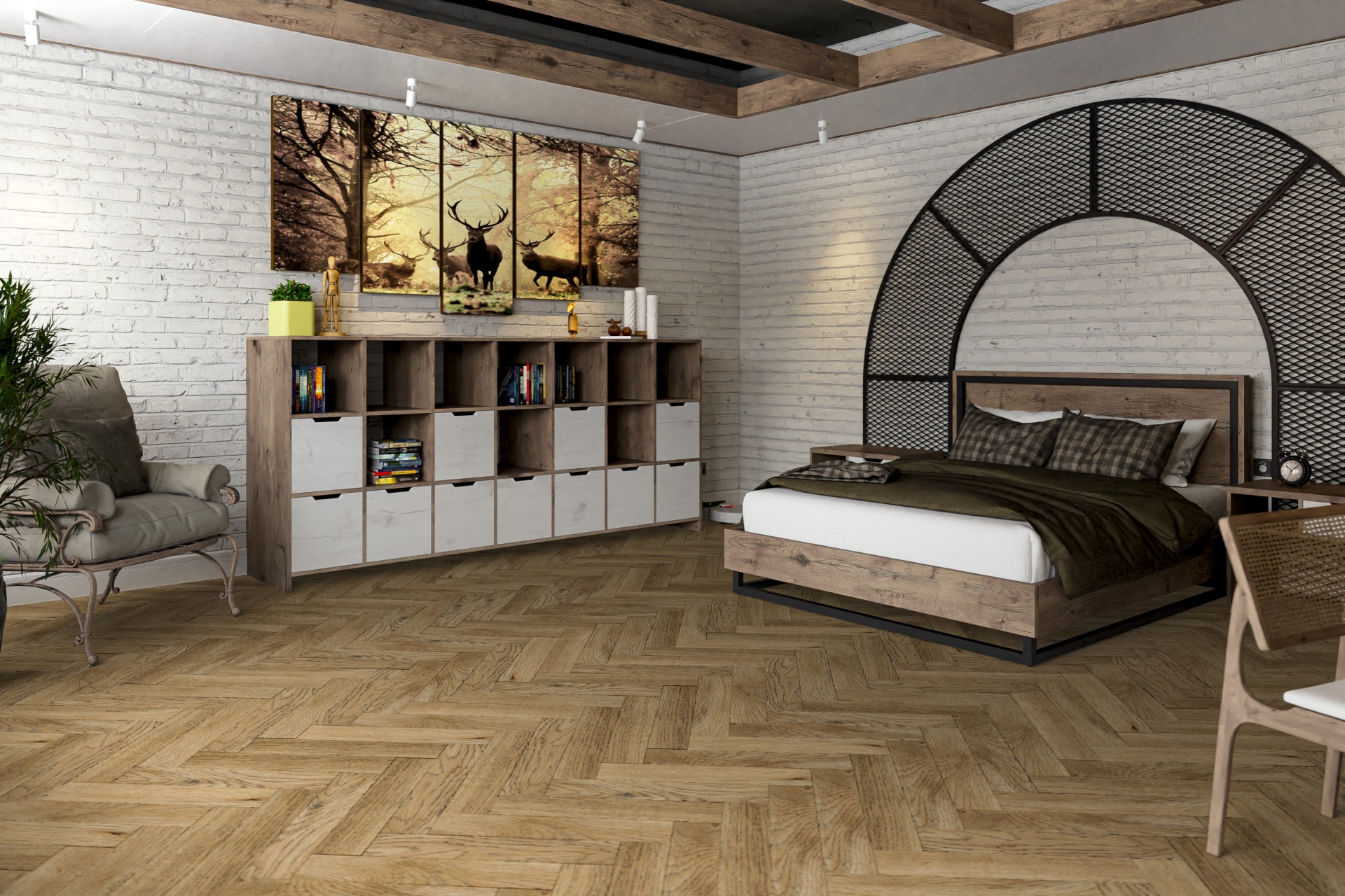 Кварцвиниловый SPC ламинат Damy Floor London Кембридж 200410EL-01 венгерская елка 615×123×4 фото в интерьере