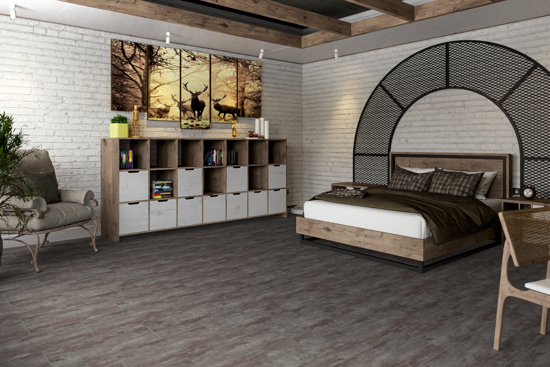 Кварцвиниловый SPC ламинат Damy Floor Ascent Strong Арарат 1204-3-ST 610×305×5 фото в интерьере
