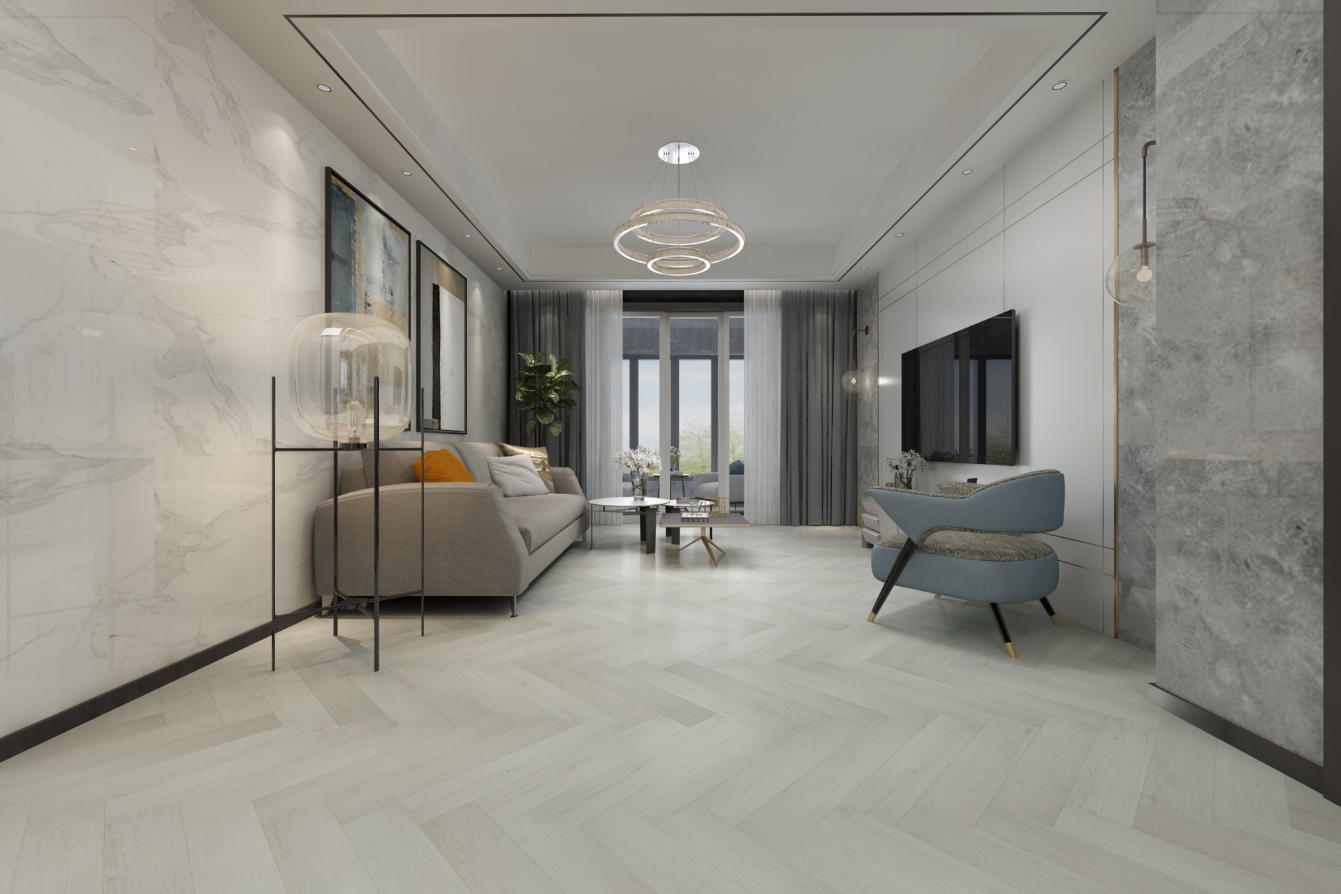 Кварцвиниловый SPC ламинат Damy Floor London Йорк 191023EL-04 венгерская елка 615×123×4 фото в интерьере
