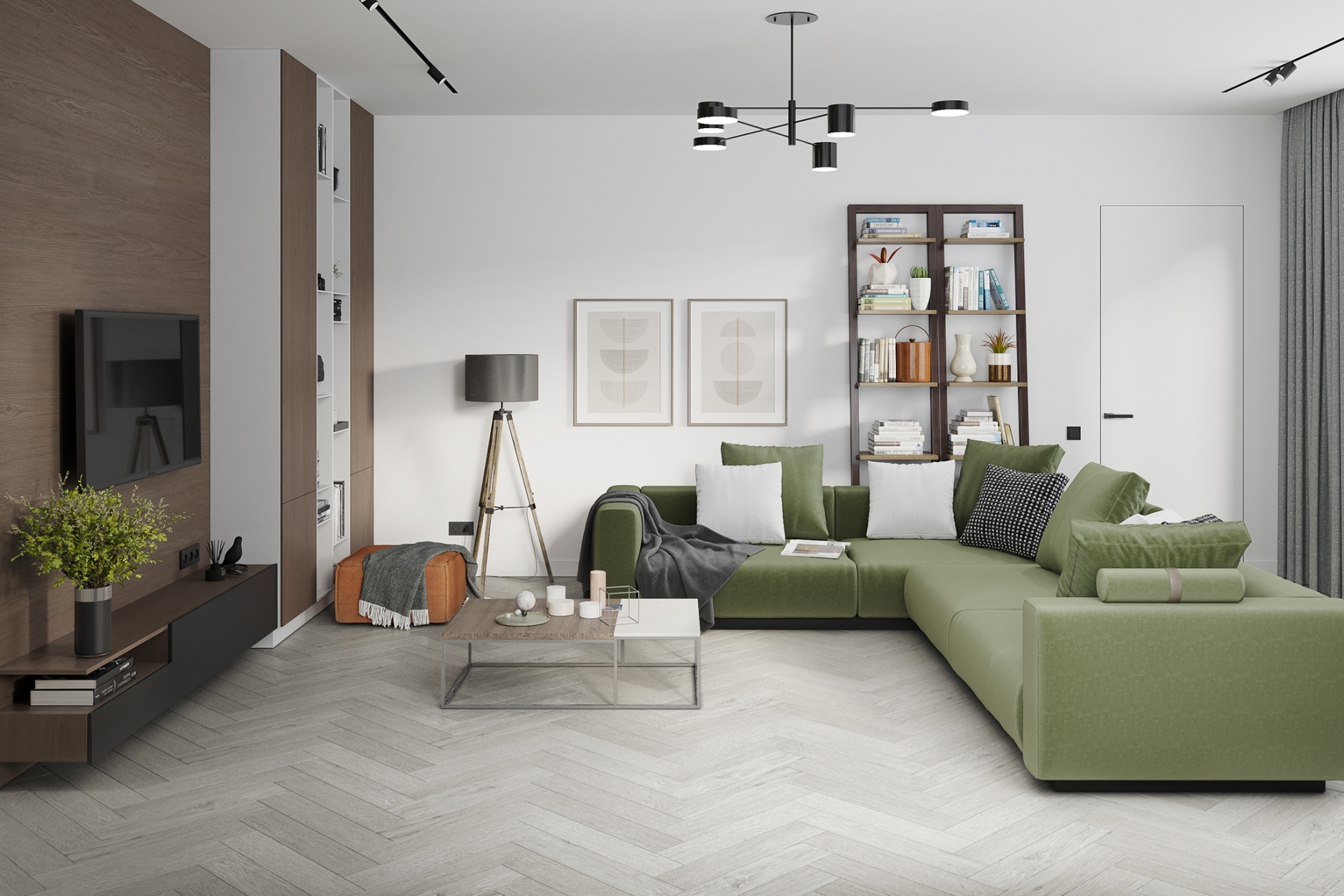 Кварцвиниловый SPC ламинат Damy Floor London Йорк 191023EL-04 венгерская елка 615×123×4 фото в интерьере