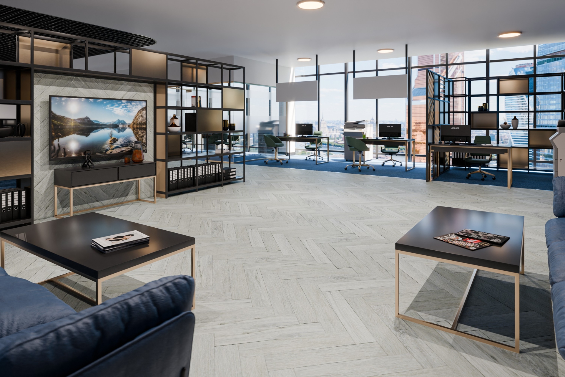 Кварцвиниловый SPC ламинат Damy Floor London Кардифф 191023EL-05 венгерская елка 615×123×4 фото в интерьере
