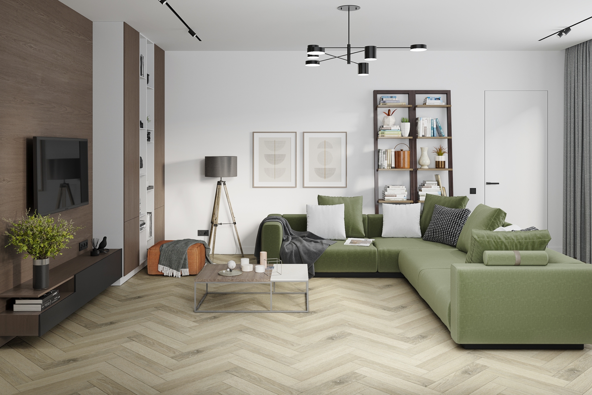 Кварцвиниловый SPC ламинат Damy Floor London Честер 200415EL-01 венгерская елка 615×123×4 фото в интерьере
