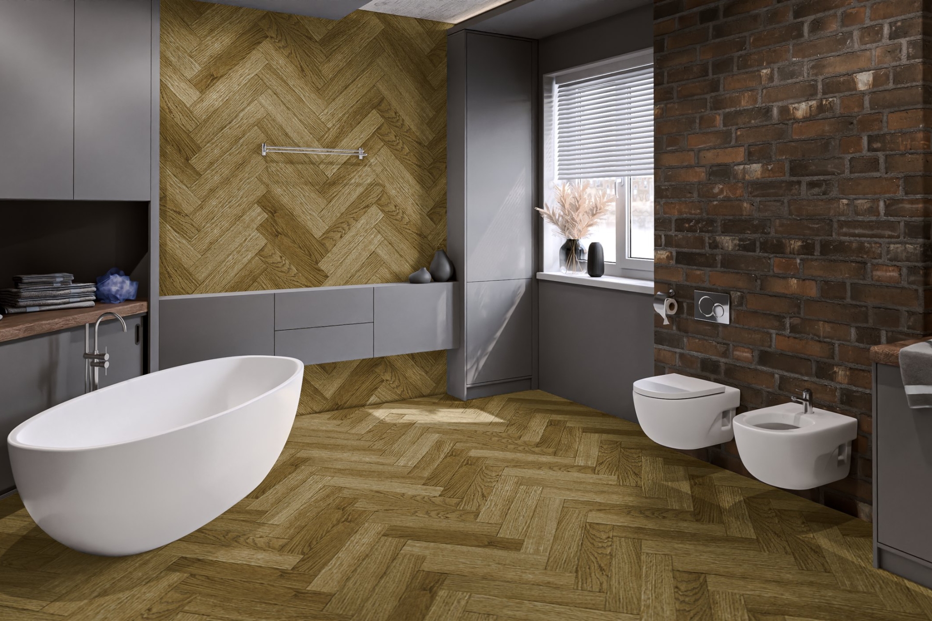 Кварцвиниловый SPC ламинат Damy Floor London Шеффилд 190902EL-07 венгерская елка 615×123×4 фото в интерьере