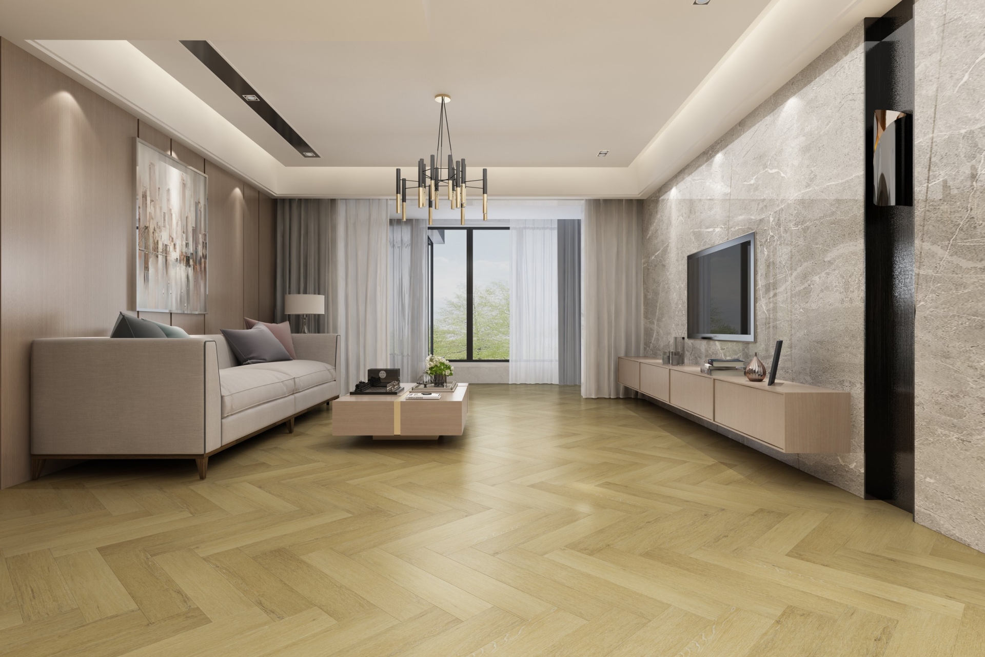 Кварцвиниловый SPC ламинат Damy Floor London Эдинбург 191023EL-13 венгерская елка 615×123×4 фото в интерьере