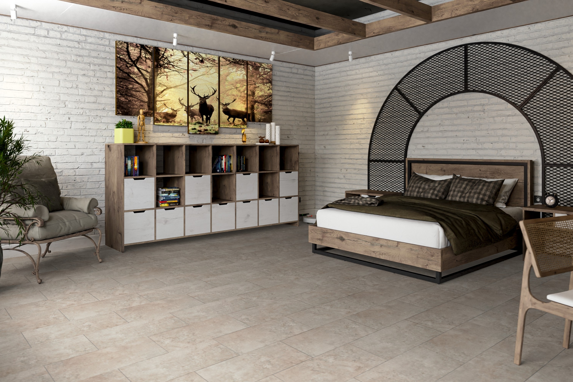 Кварцвиниловый SPC ламинат Damy Floor Ascent Strong Эйгер 3936-1-ST 610×305×5 фото в интерьере