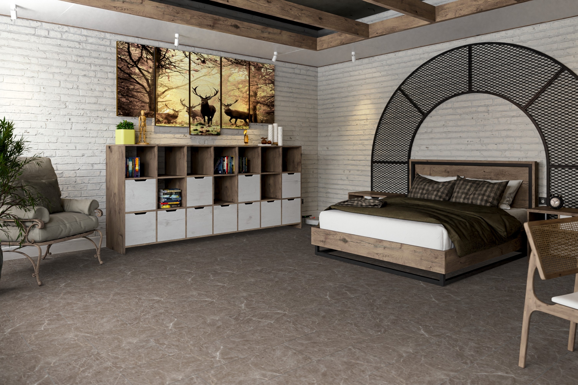 Кварцвиниловый SPC ламинат Damy Floor Ascent Strong Макалу LQ8132-2-ST 610×305×5 фото в интерьере