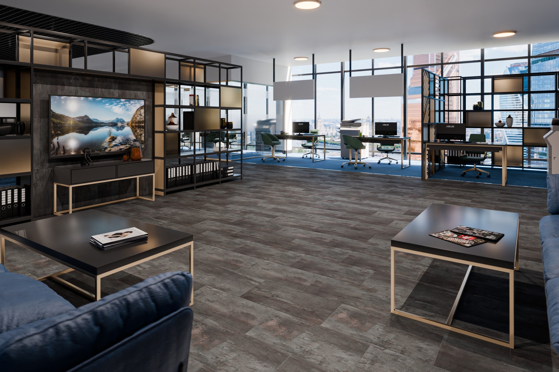 Кварцвиниловый SPC ламинат Damy Floor Ascent Strong Вайсхорн K3053-3-ST 610×305×5 фото в интерьере