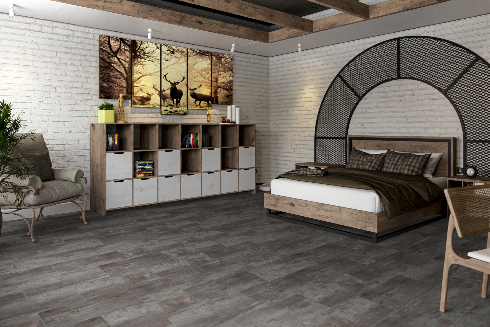 Кварцвиниловый SPC ламинат Damy Floor Ascent Strong Вайсхорн K3053-3-ST 610×305×5 фото в интерьере