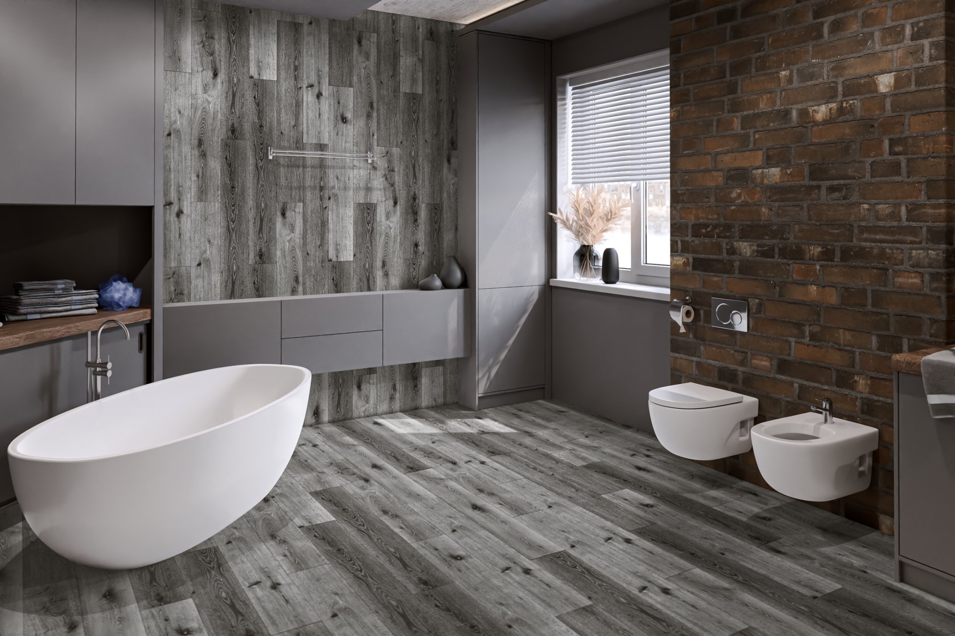 Кварцвиниловый SPC ламинат Damy Floor Family Дуб Сильвер T7020-23 1220×180×4 фото в интерьере