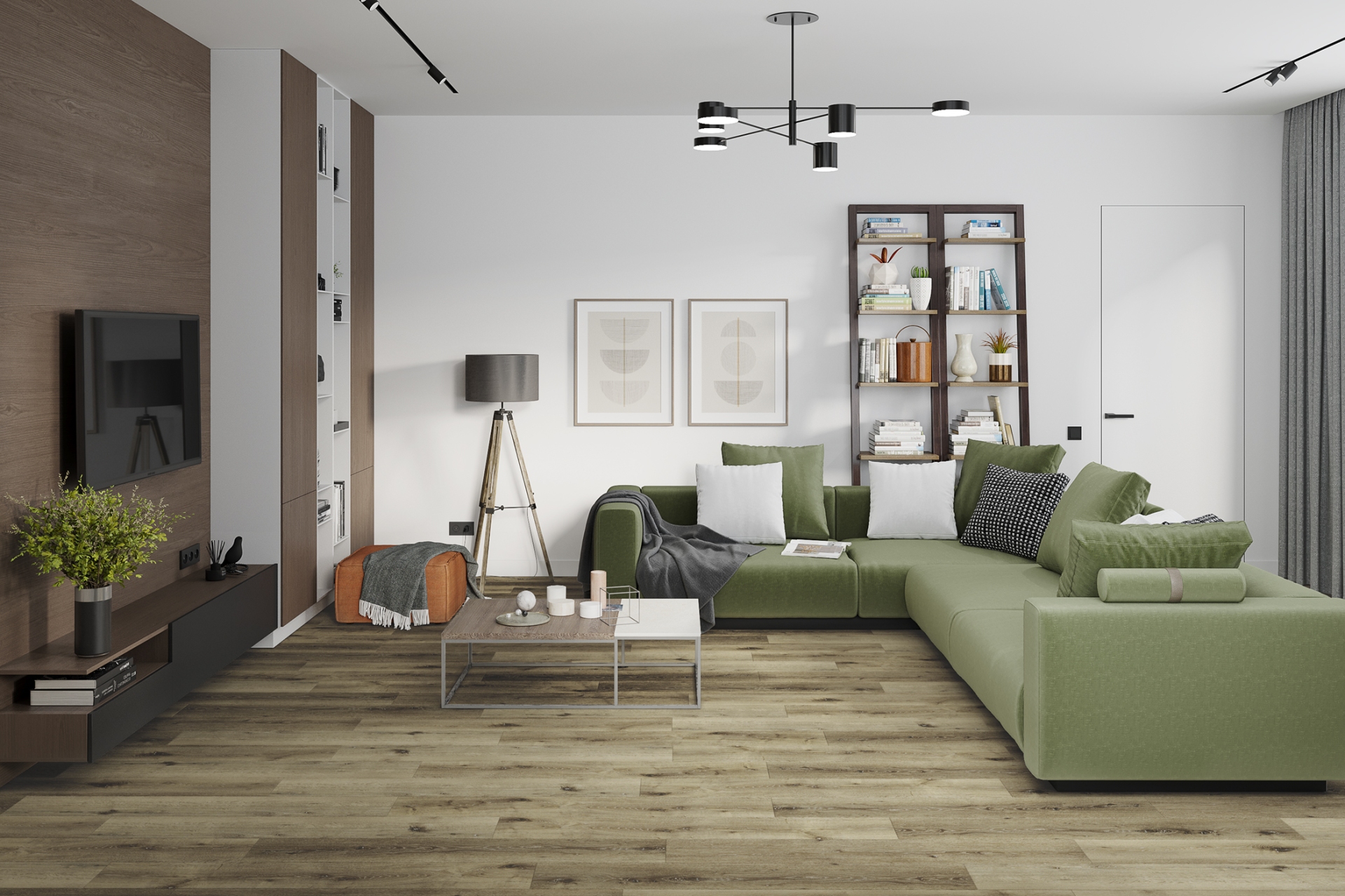 Кварцвиниловый SPC ламинат Damy Floor Family Дуб Провинциальный T7020-4 1220×180×4 фото в интерьере