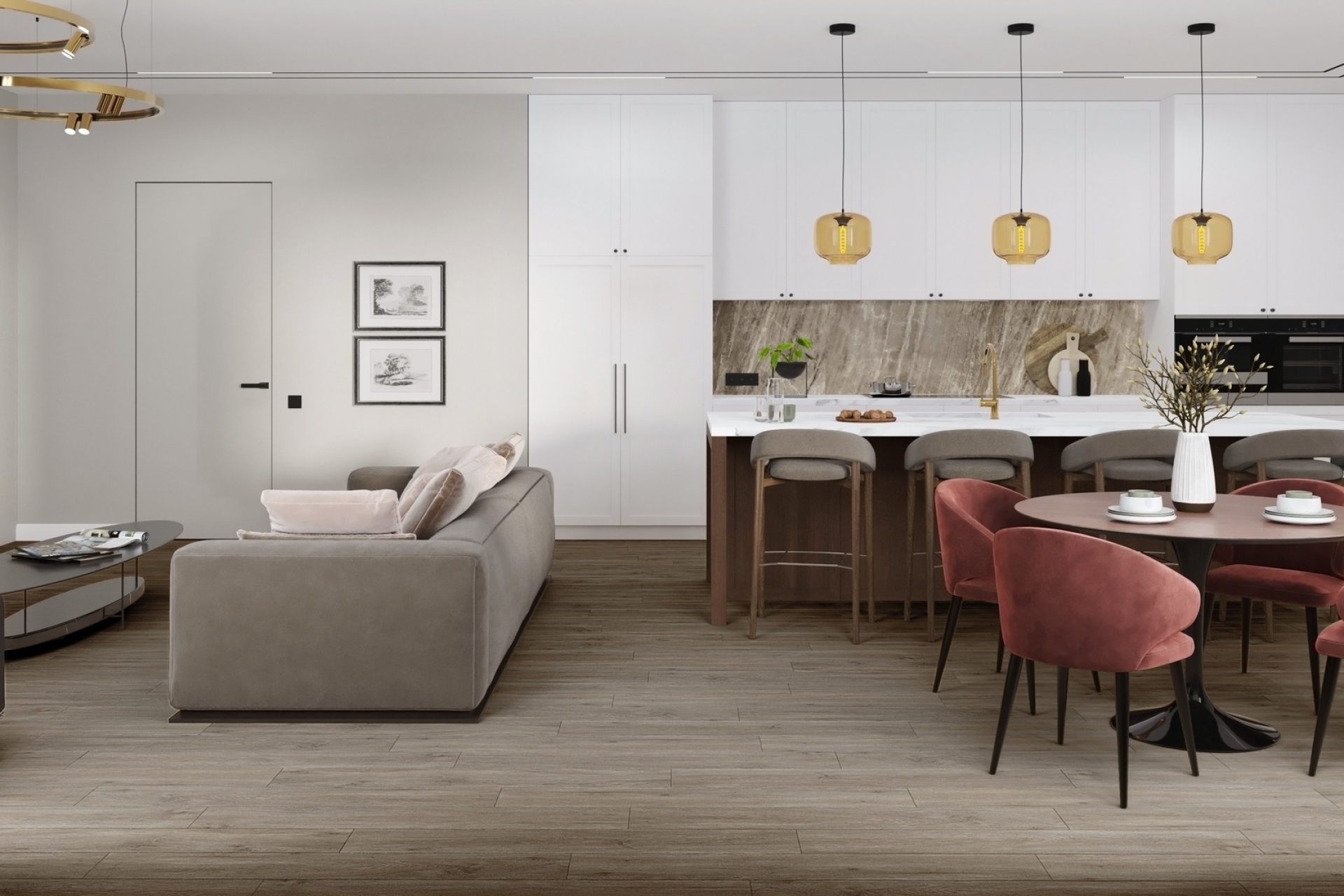 Кварцвиниловый SPC ламинат Damy Floor Family Дуб Горный TCM298-26 1220×180×4 фото в интерьере