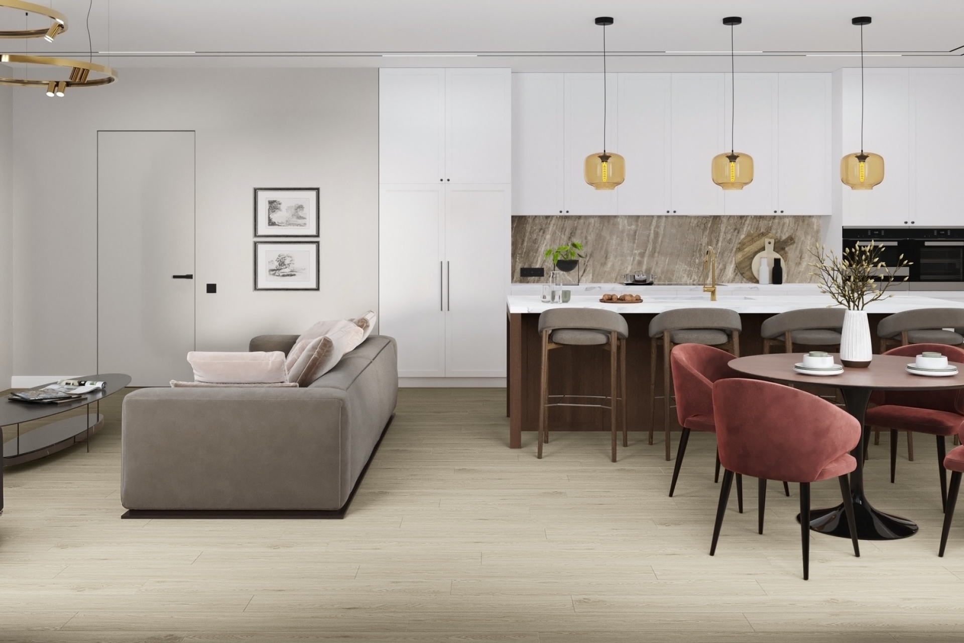 Кварцвиниловый SPC ламинат Damy Floor Family Дуб Светлый TCM285-15 1220×180×4 фото в интерьере