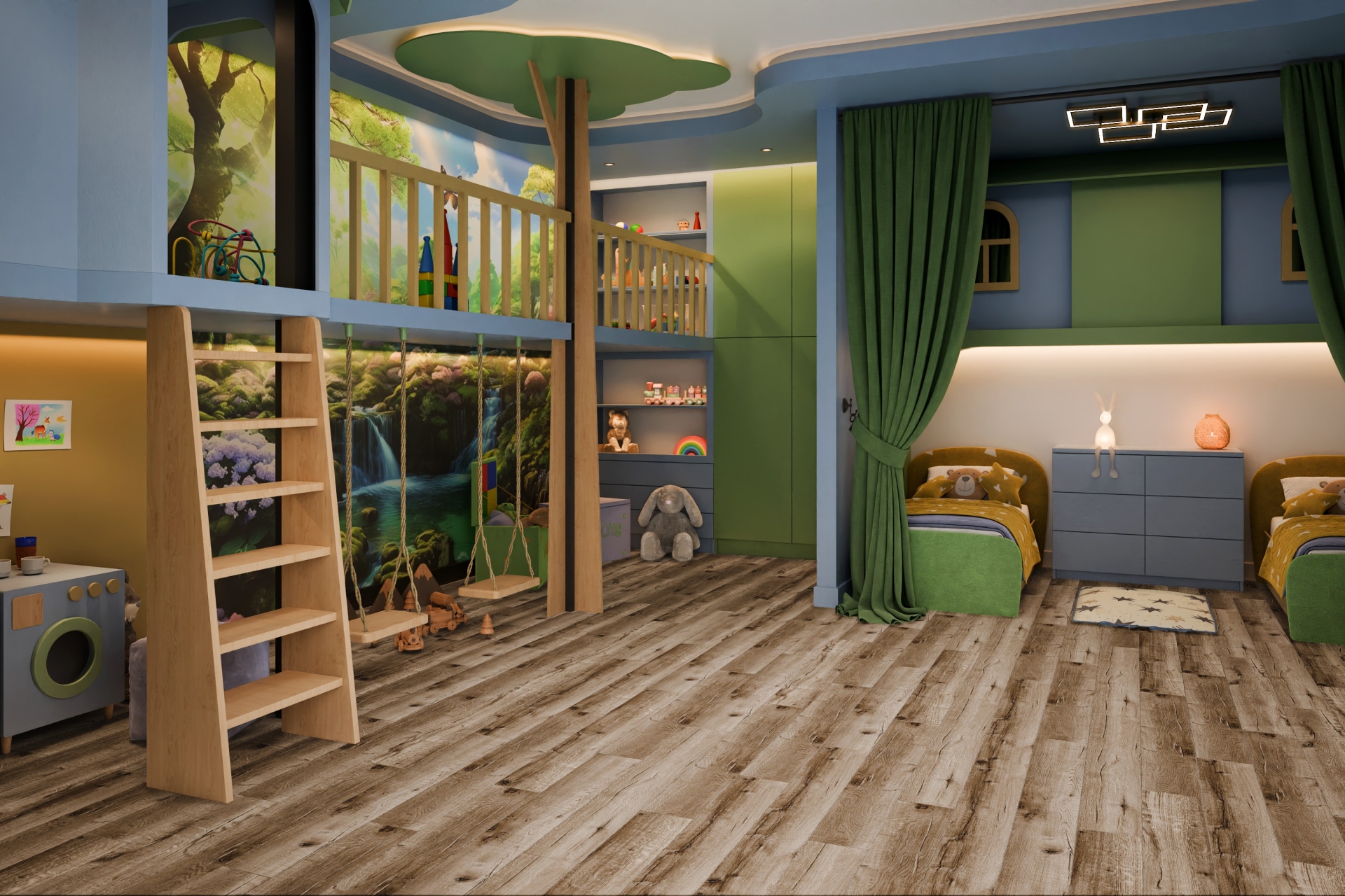 Кварцвиниловый SPC ламинат Damy Floor Family Дуб Изысканный JC8271-7 1220×180×4 фото в интерьере