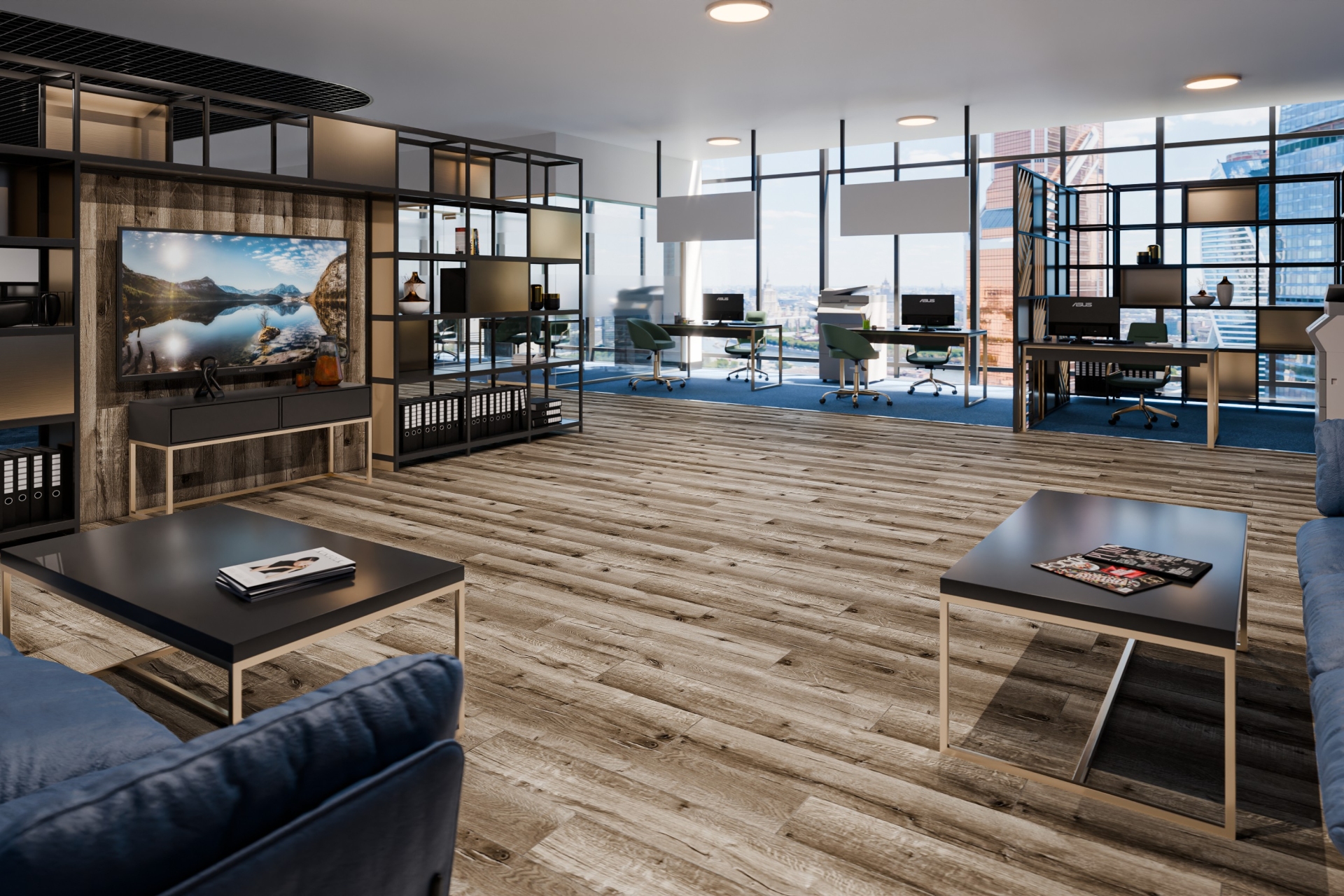 Кварцвиниловый SPC ламинат Damy Floor Family Дуб Изысканный JC8271-7 1220×180×4 фото в интерьере