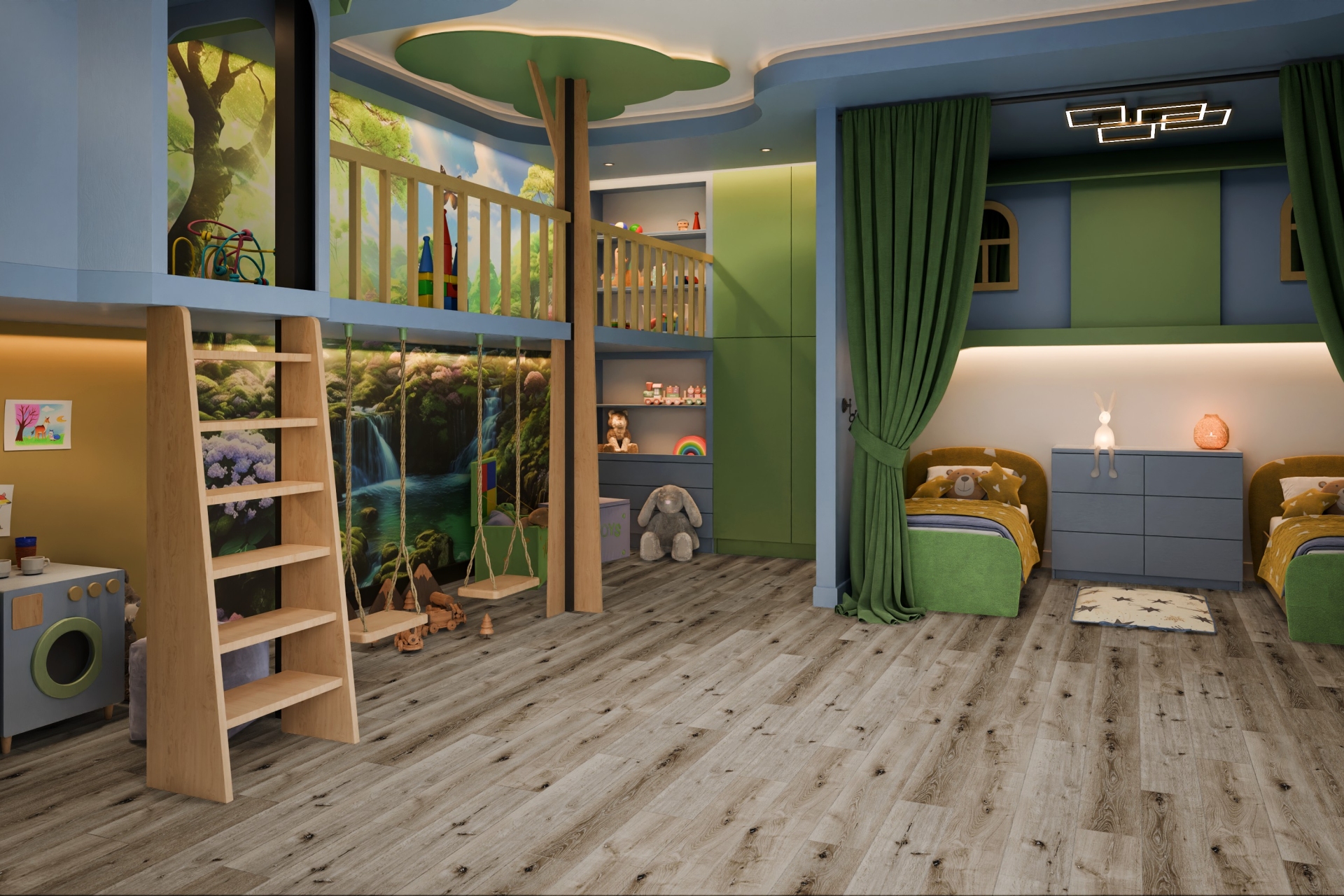 Кварцвиниловый SPC ламинат Damy Floor Family Дуб Лофт 1508-1 1220×180×4 фото в интерьере