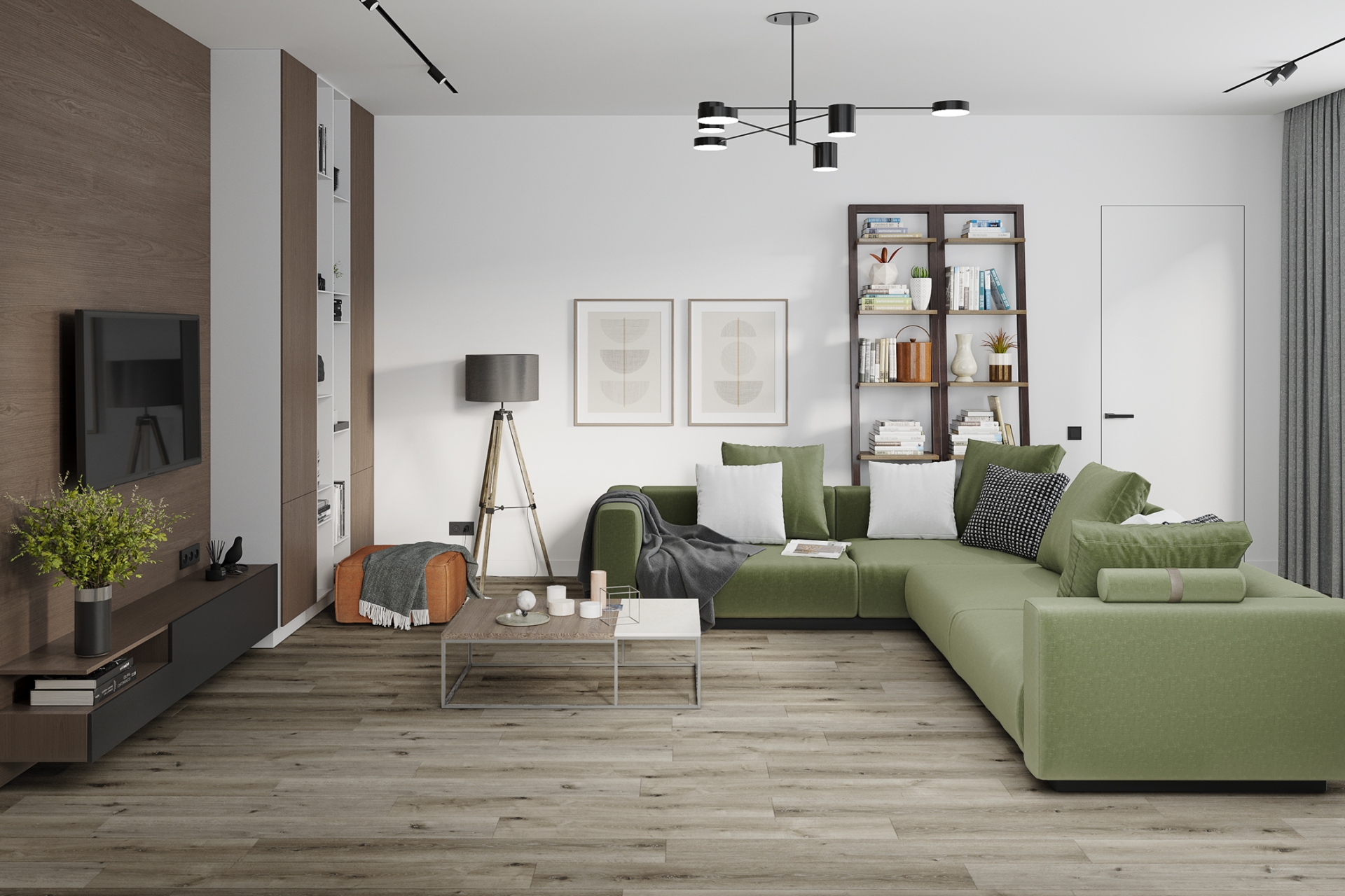 Кварцвиниловый SPC ламинат Damy Floor Family Дуб Лофт 1508-1 1220×180×4 фото в интерьере
