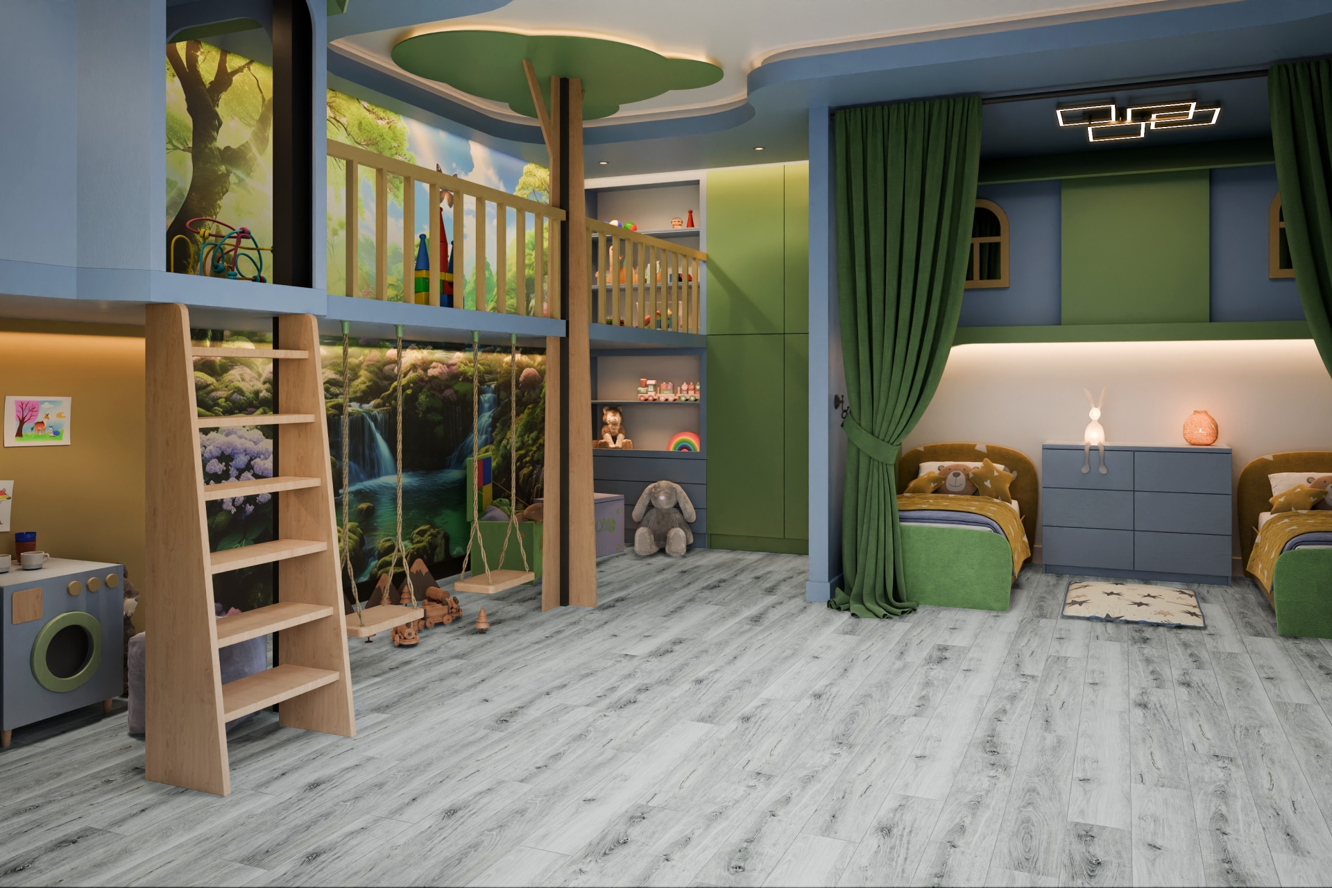 Кварцвиниловый SPC ламинат Damy Floor Family Дуб Альпийский 1536-2 1220×180×4 фото в интерьере