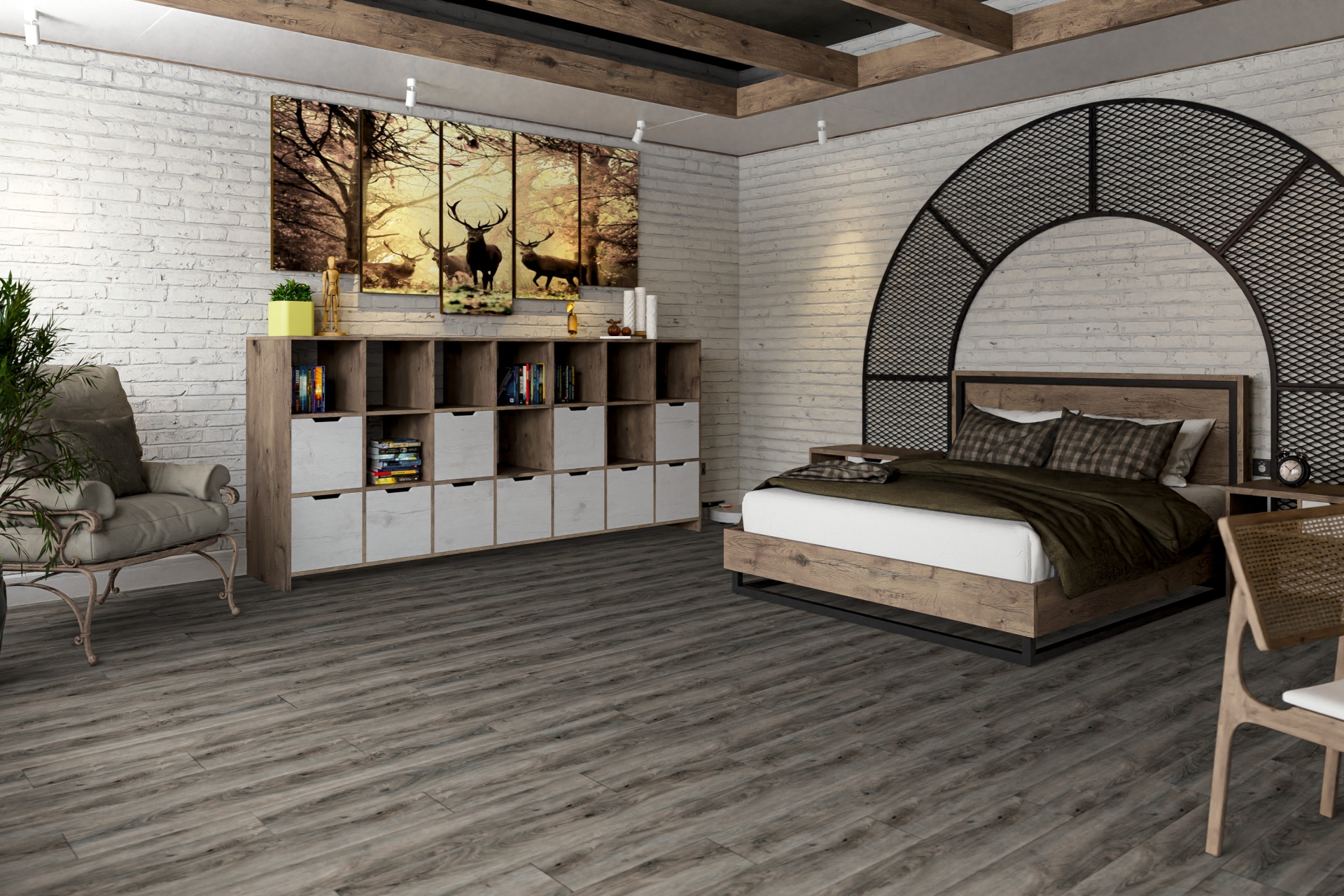 Кварцвиниловый SPC ламинат Damy Floor Family Дуб Кантри TCM359-25 1220×180×4 фото в интерьере