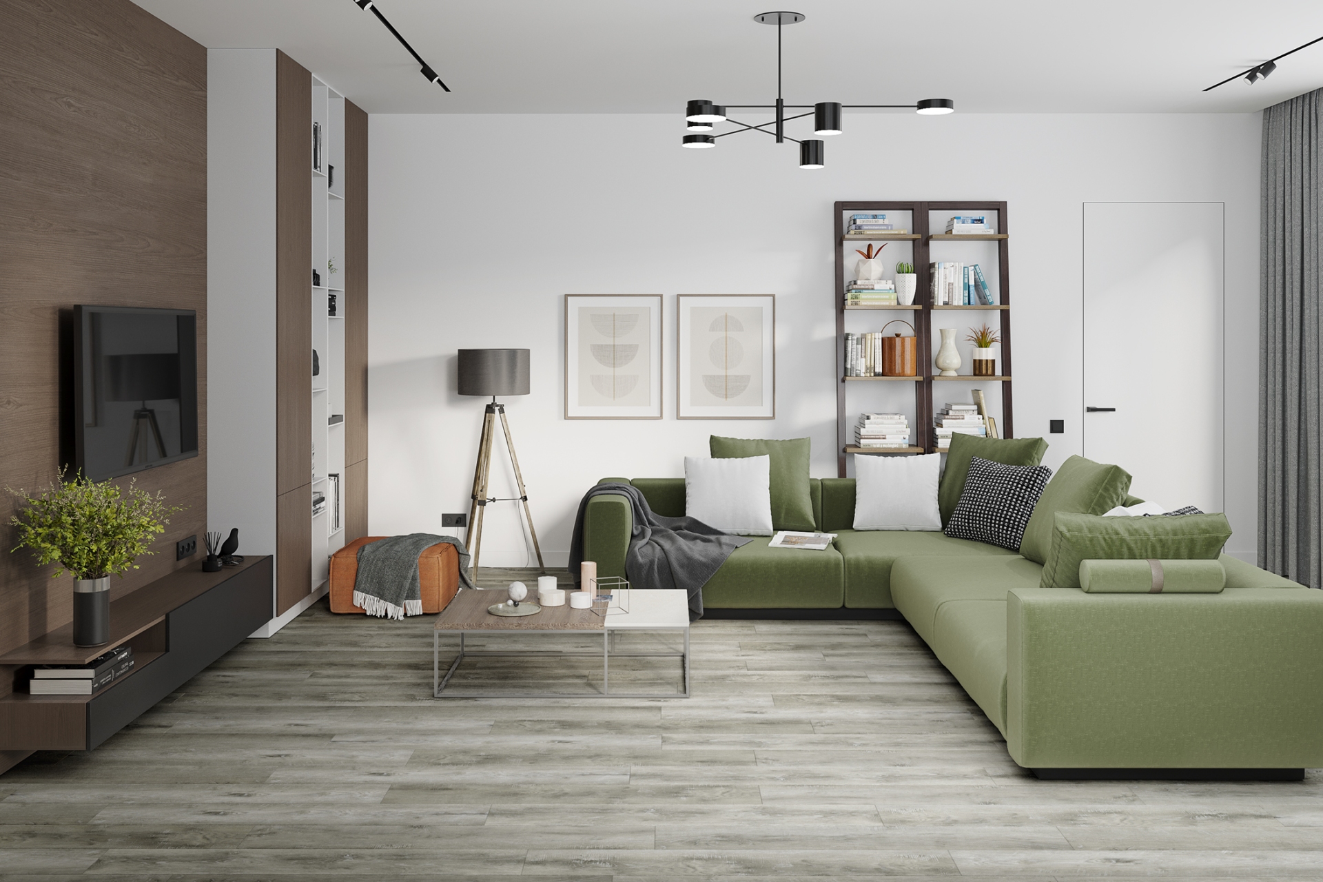 Кварцвиниловый SPC ламинат Damy Floor Family Дуб Рустикальный Cерый TCM369-28 1220×180×4 фото в интерьере