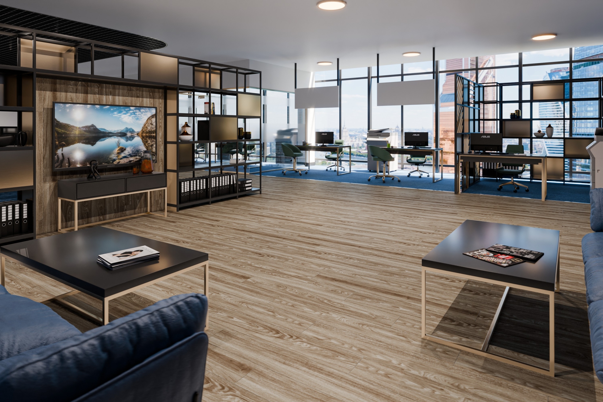 Кварцвиниловый SPC ламинат Damy Floor Family Дуб Селект 001-2 1220×180×4 фото в интерьере