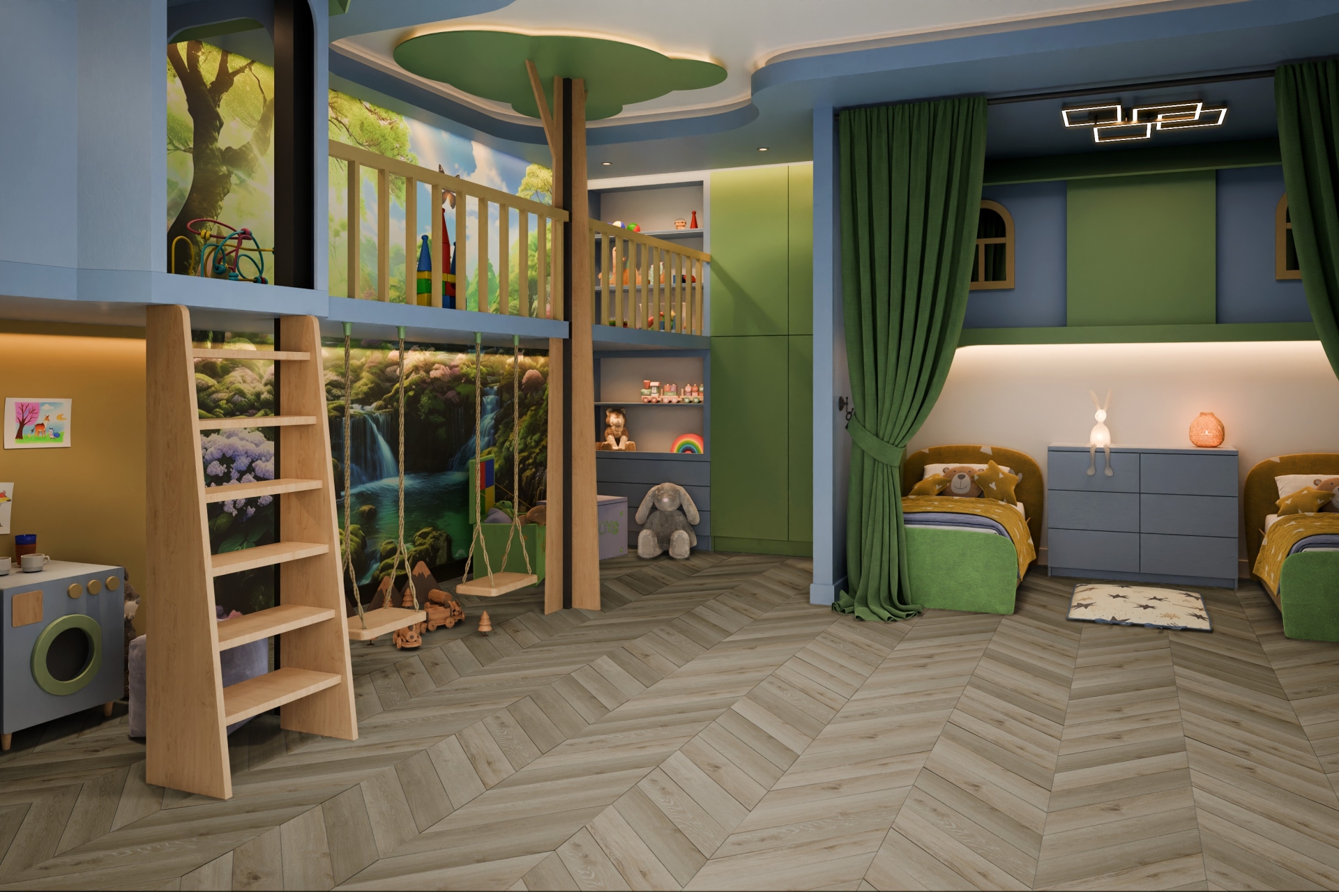 Кварцвиниловый SPC ламинат Damy Floor Chevron Версаль DF01-Ch французская елка 600×127×5 фото в интерьере