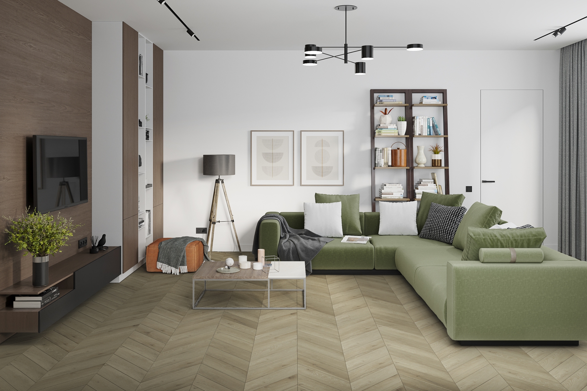 Кварцвиниловый SPC ламинат Damy Floor Chevron Версаль DF01-Ch французская елка 600×127×5 фото в интерьере