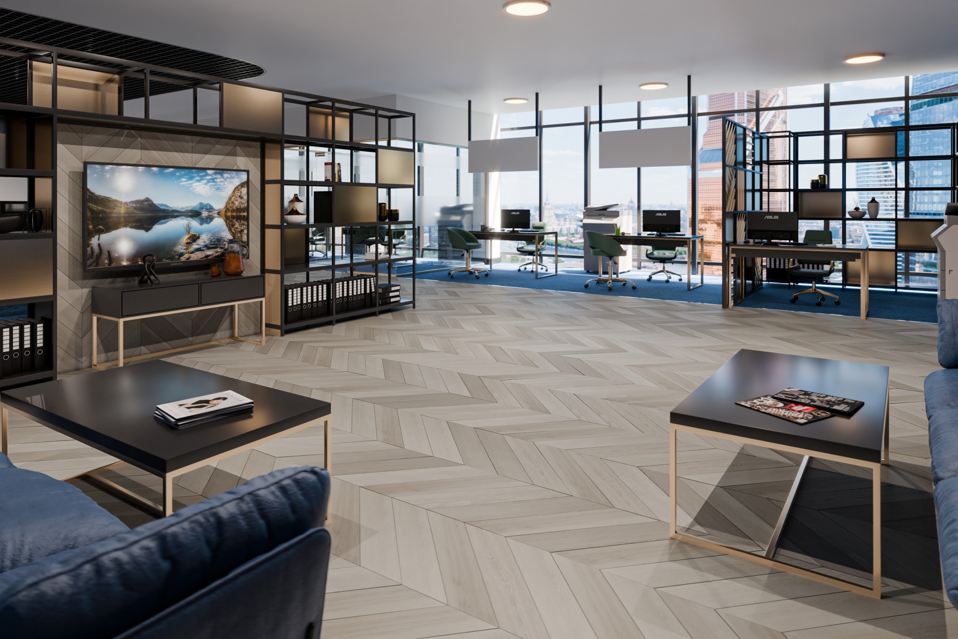 Кварцвиниловый SPC ламинат Damy Floor Chevron Пале-Рояль DF02-Ch французская елка 600×127×5 фото в интерьере