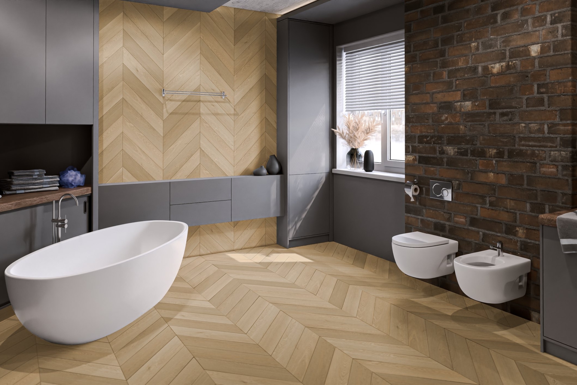 Кварцвиниловый SPC ламинат Damy Floor Chevron Тюильри DF03-Ch французская елка 600×127×5 фото в интерьере
