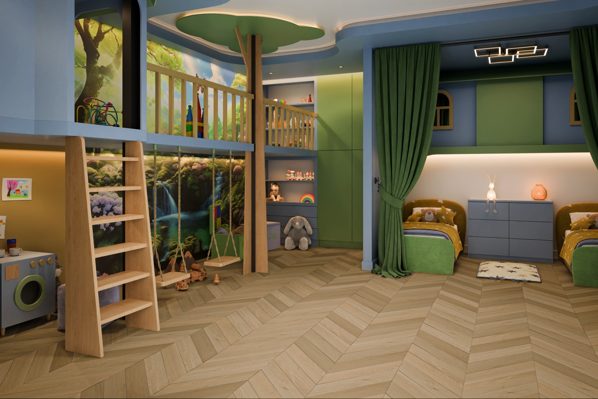 Кварцвиниловый SPC ламинат Damy Floor Chevron Тюильри DF03-Ch французская елка 600×127×5 фото в интерьере