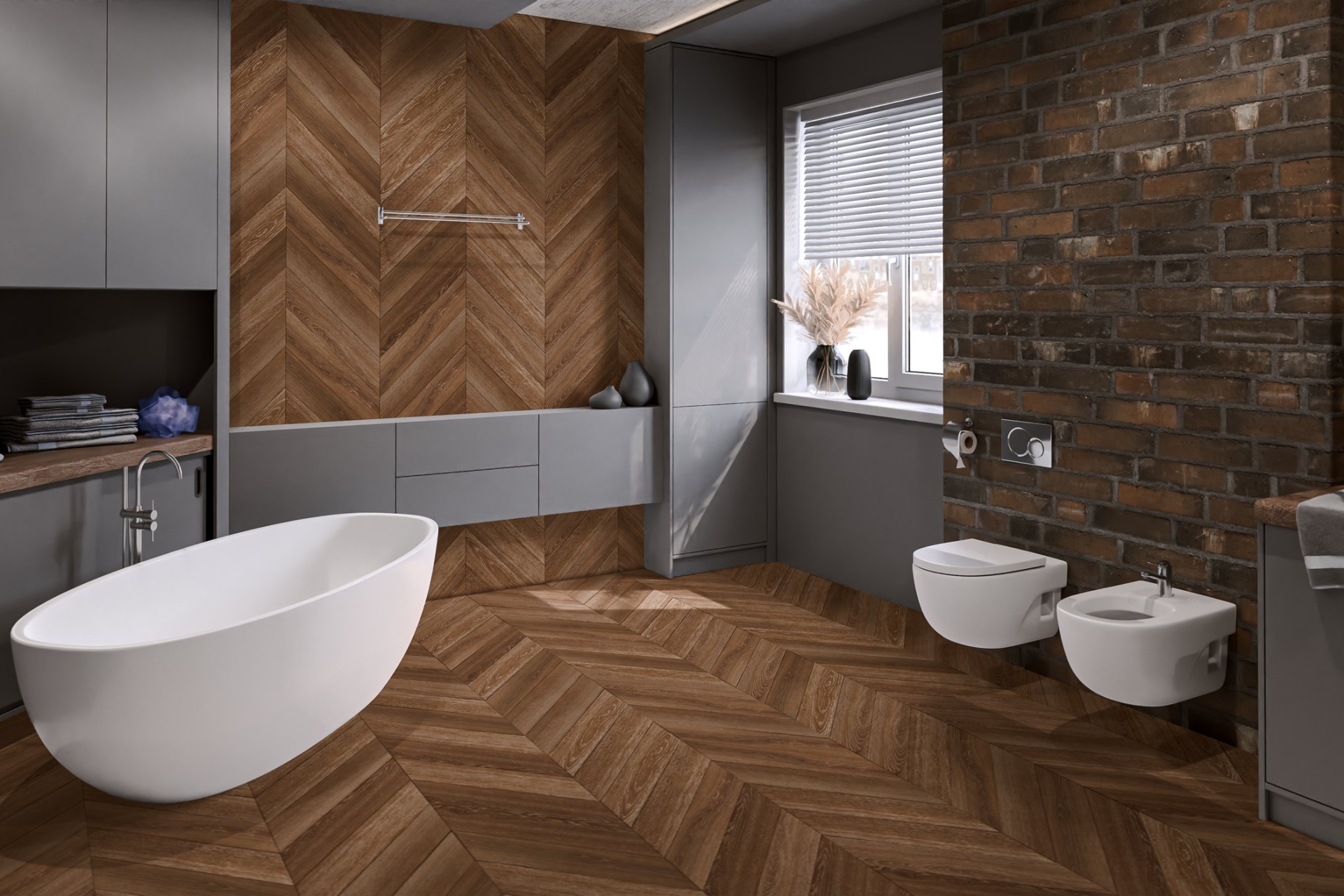 Кварцвиниловый SPC ламинат Damy Floor Chevron Шайо DF07-Ch французская елка 600×127×5 фото в интерьере
