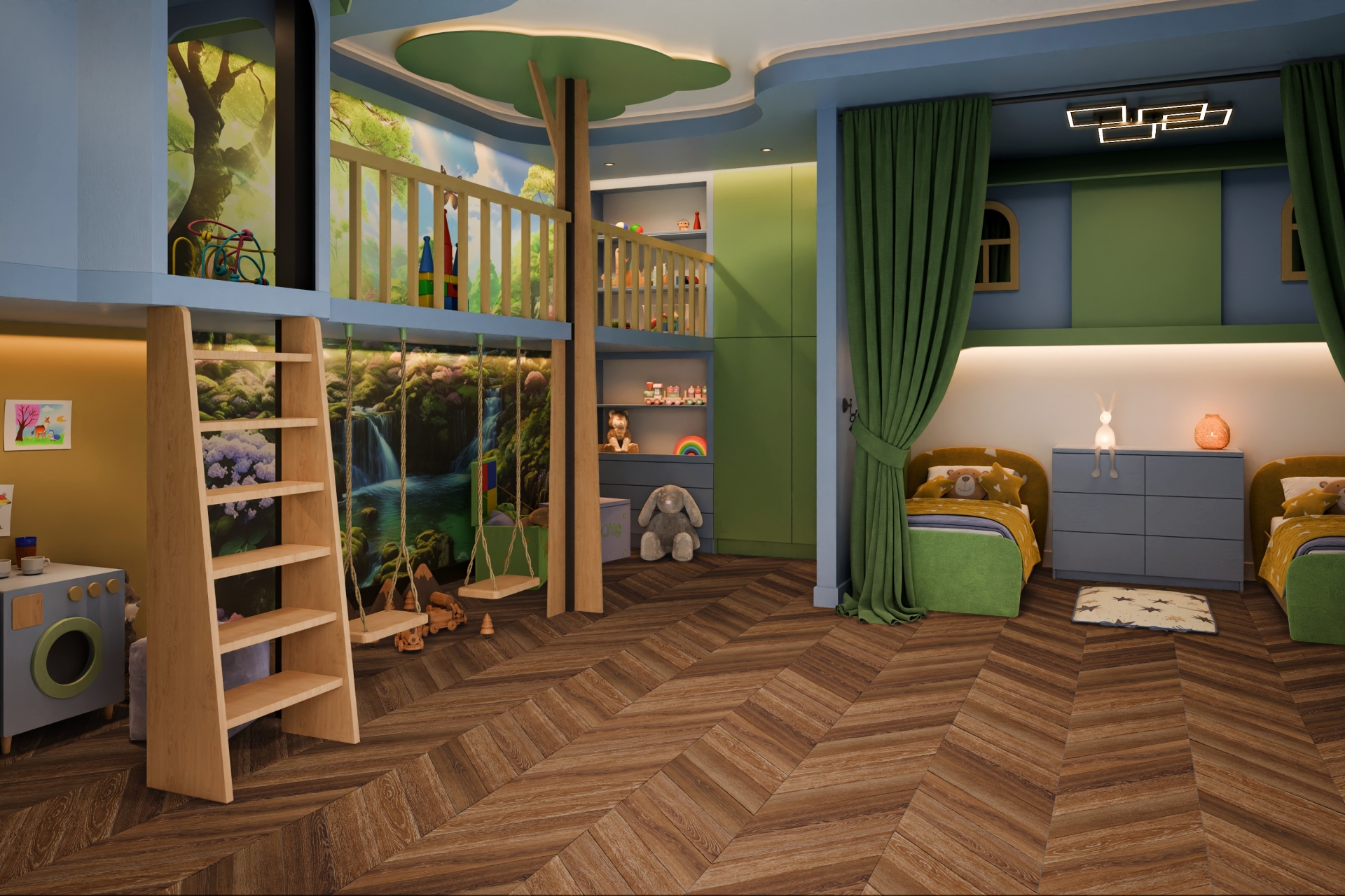 Кварцвиниловый SPC ламинат Damy Floor Chevron Шайо DF07-Ch французская елка 600×127×5 фото в интерьере