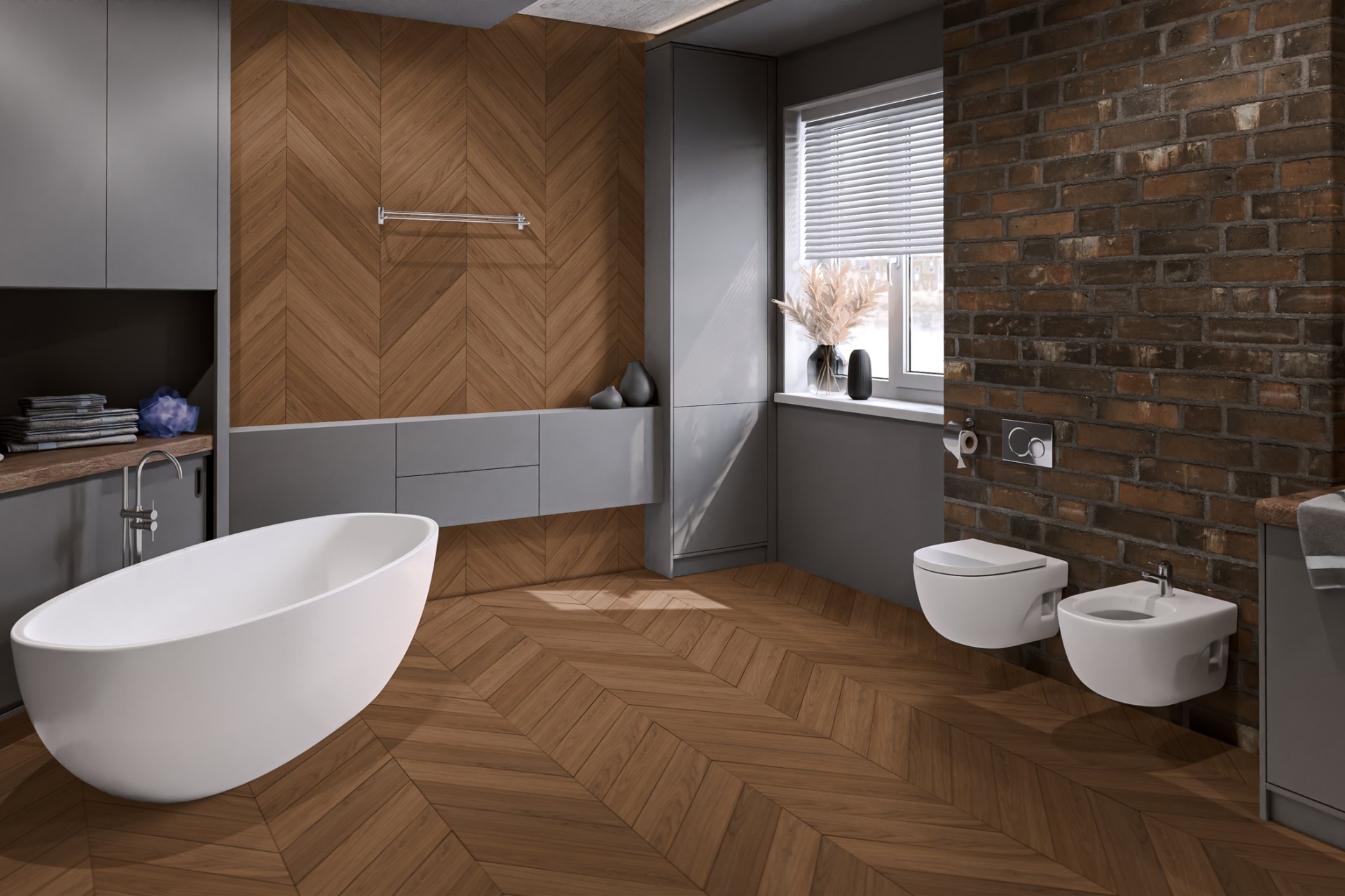 Кварцвиниловый SPC ламинат Damy Floor Chevron Блуа DF08-Ch французская елка 600×127×5 фото в интерьере