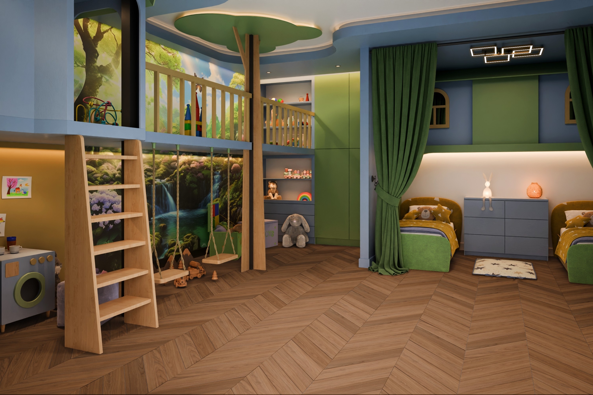 Кварцвиниловый SPC ламинат Damy Floor Chevron Блуа DF08-Ch французская елка 600×127×5 фото в интерьере