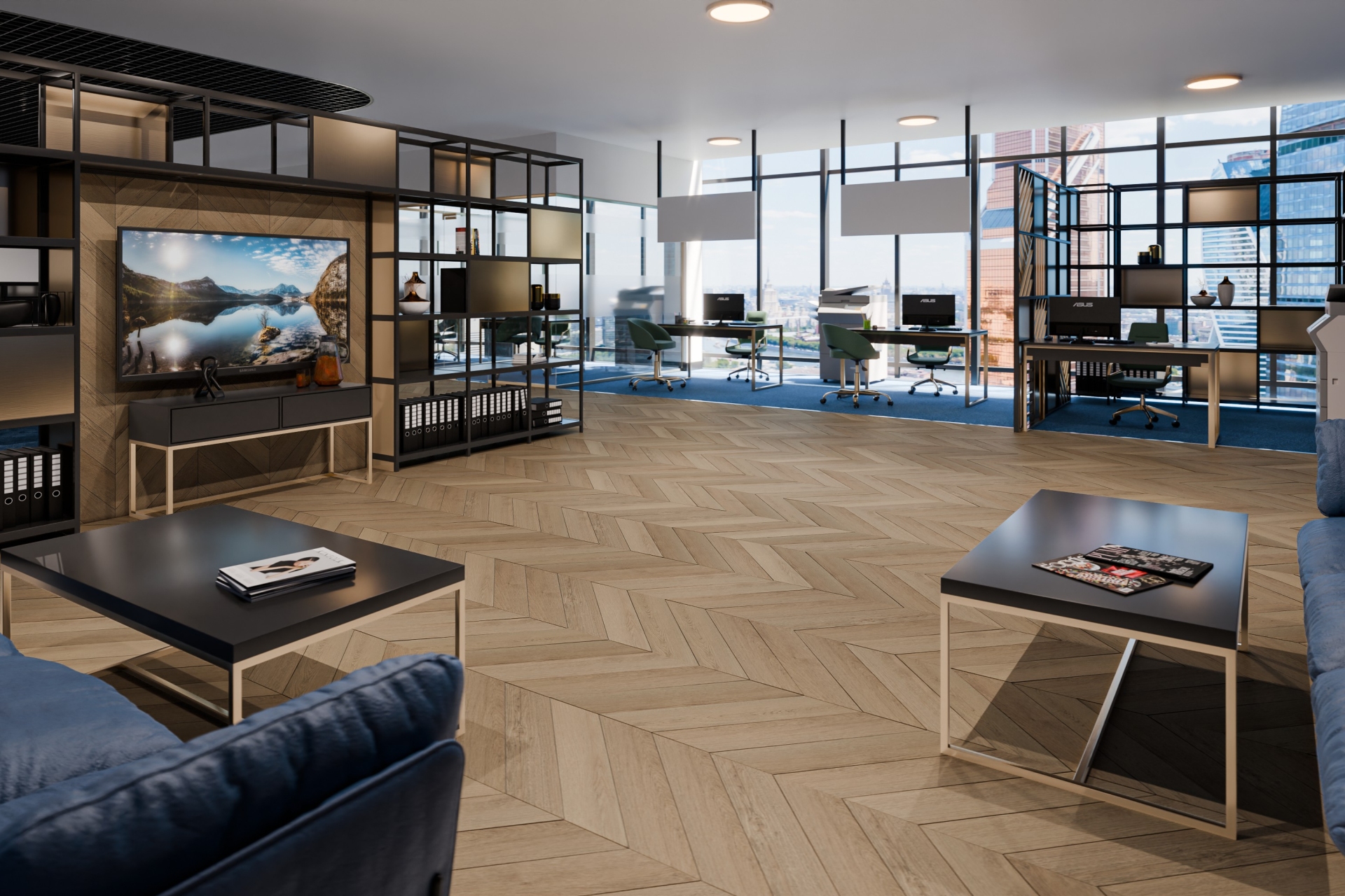 Кварцвиниловый SPC ламинат Damy Floor Chevron Сен-Клу DF10-Ch французская елка 600×127×5 фото в интерьере