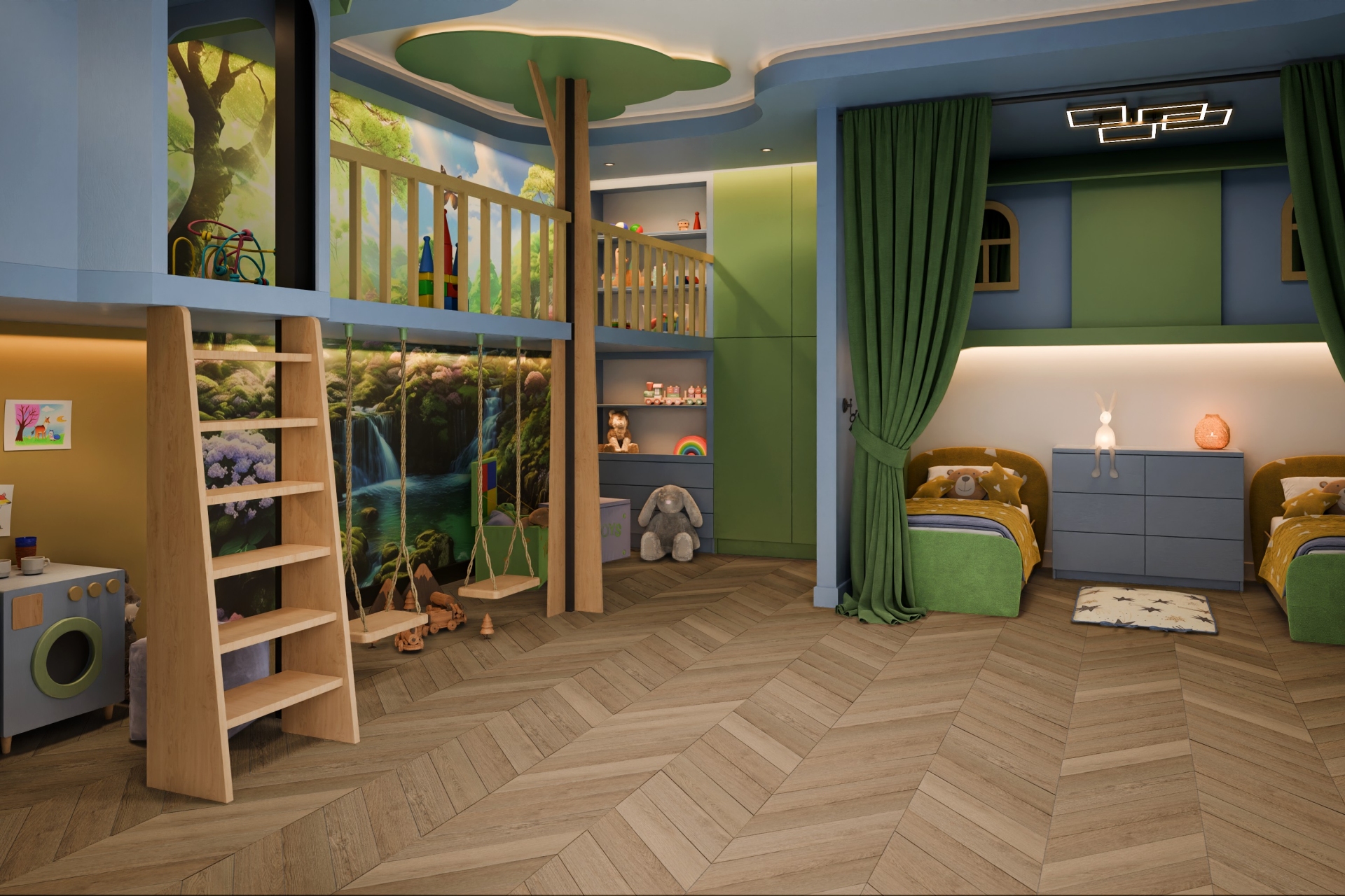 Кварцвиниловый SPC ламинат Damy Floor Chevron Сен-Клу DF10-Ch французская елка 600×127×5 фото в интерьере